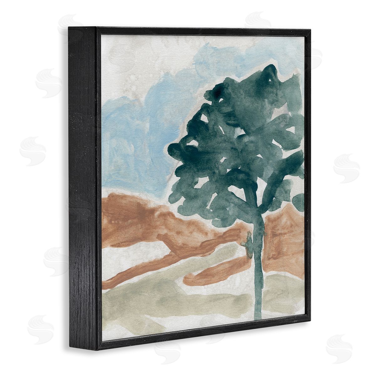 June Erica Vess Tree by Mountains Landscape Soft Shape Abstract Black Framed Giclee Wall Art