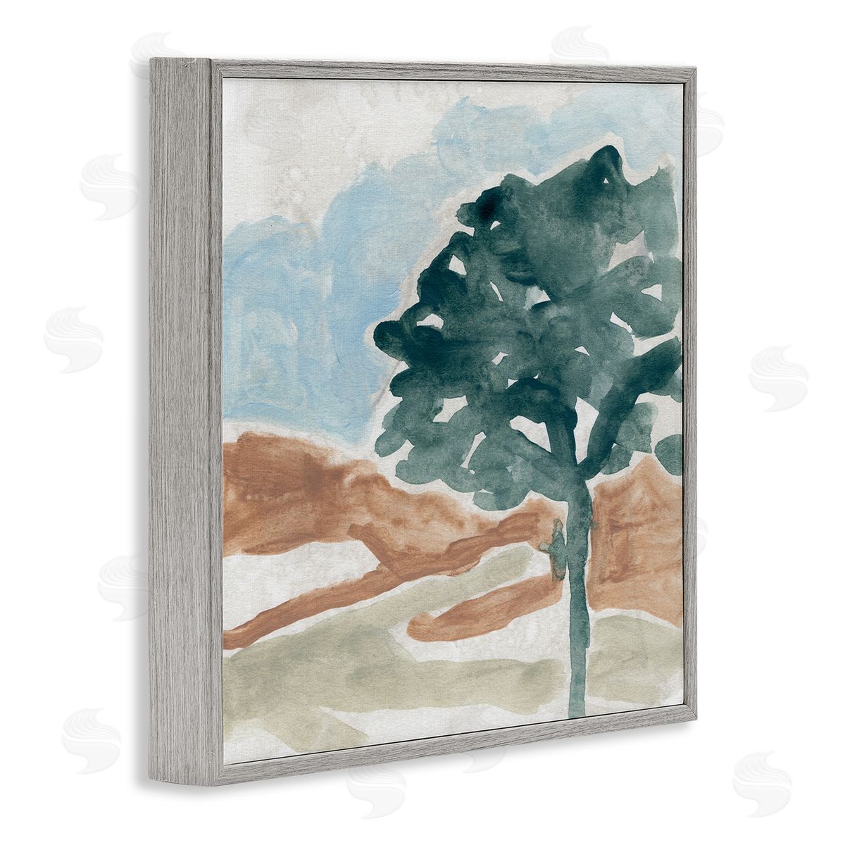 June Erica Vess Tree by Mountains Landscape Soft Shape Abstract Gray Framed Giclee Wall Art