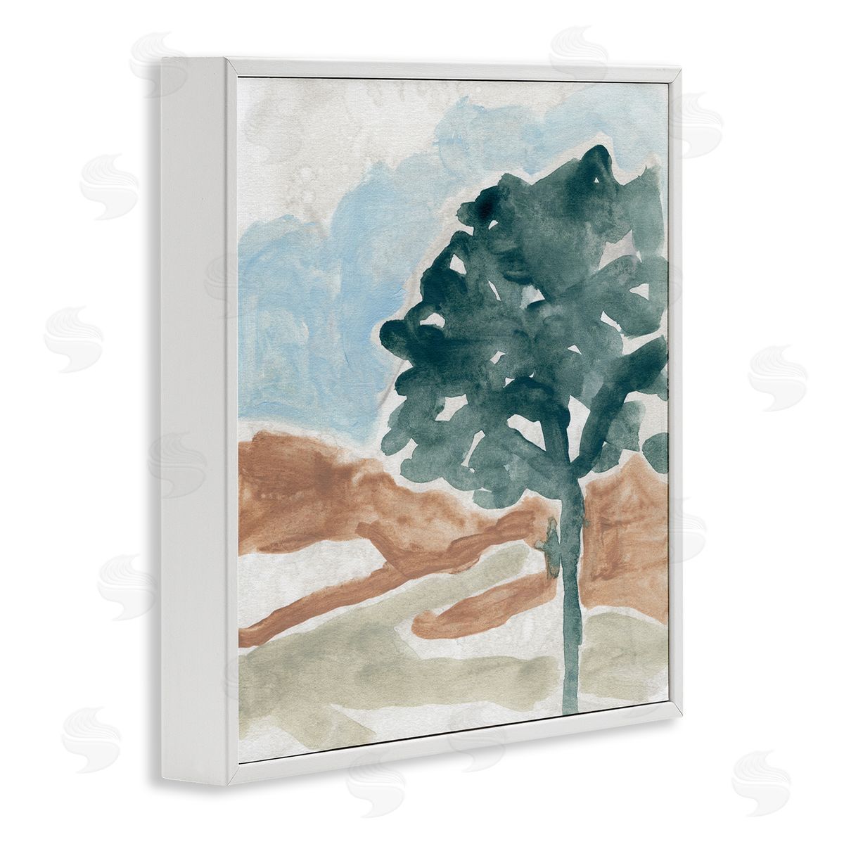 June Erica Vess Tree by Mountains Landscape Soft Shape Abstract White Framed Giclee Wall Art