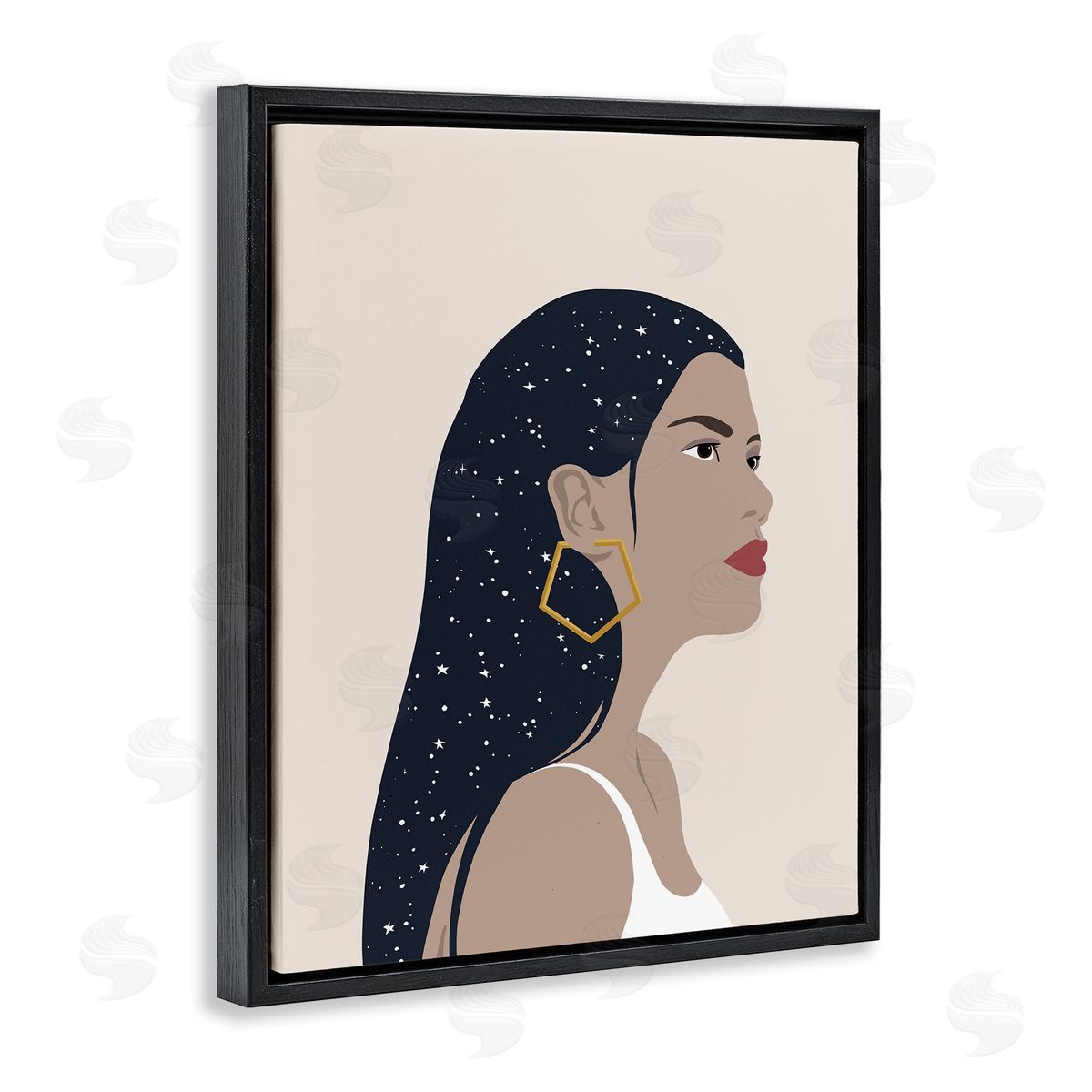 Annie Warren Female With Earring Abstract Star Constellation Hair Black Floater Frame Canvas Art