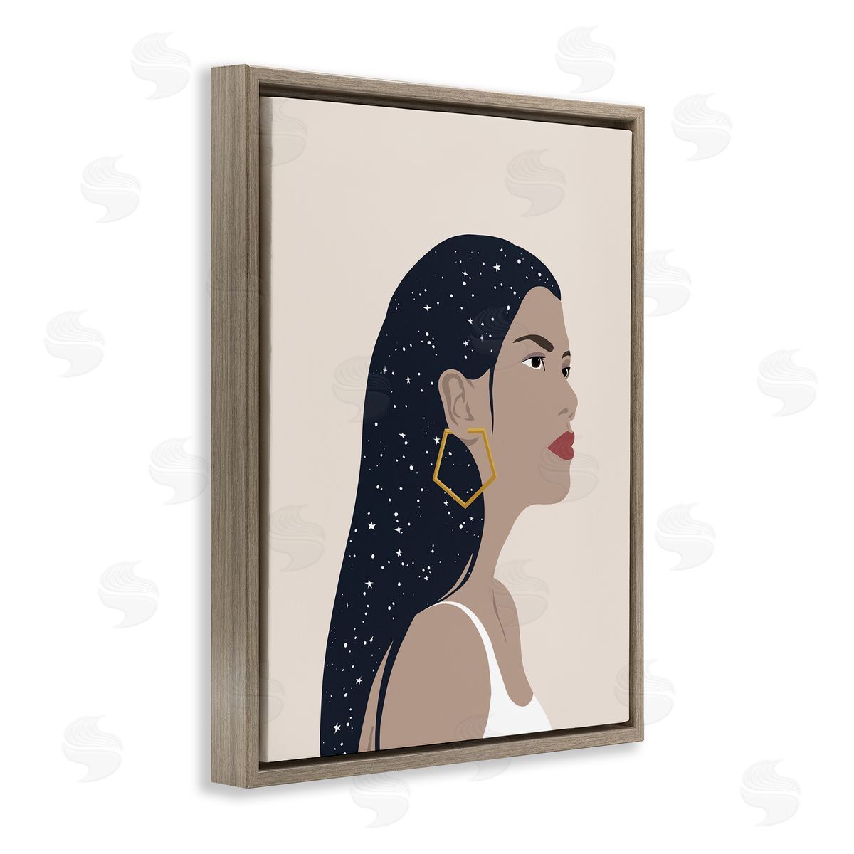 Annie Warren Female With Earring Abstract Star Constellation Hair Brown Floater Frame Canvas Art