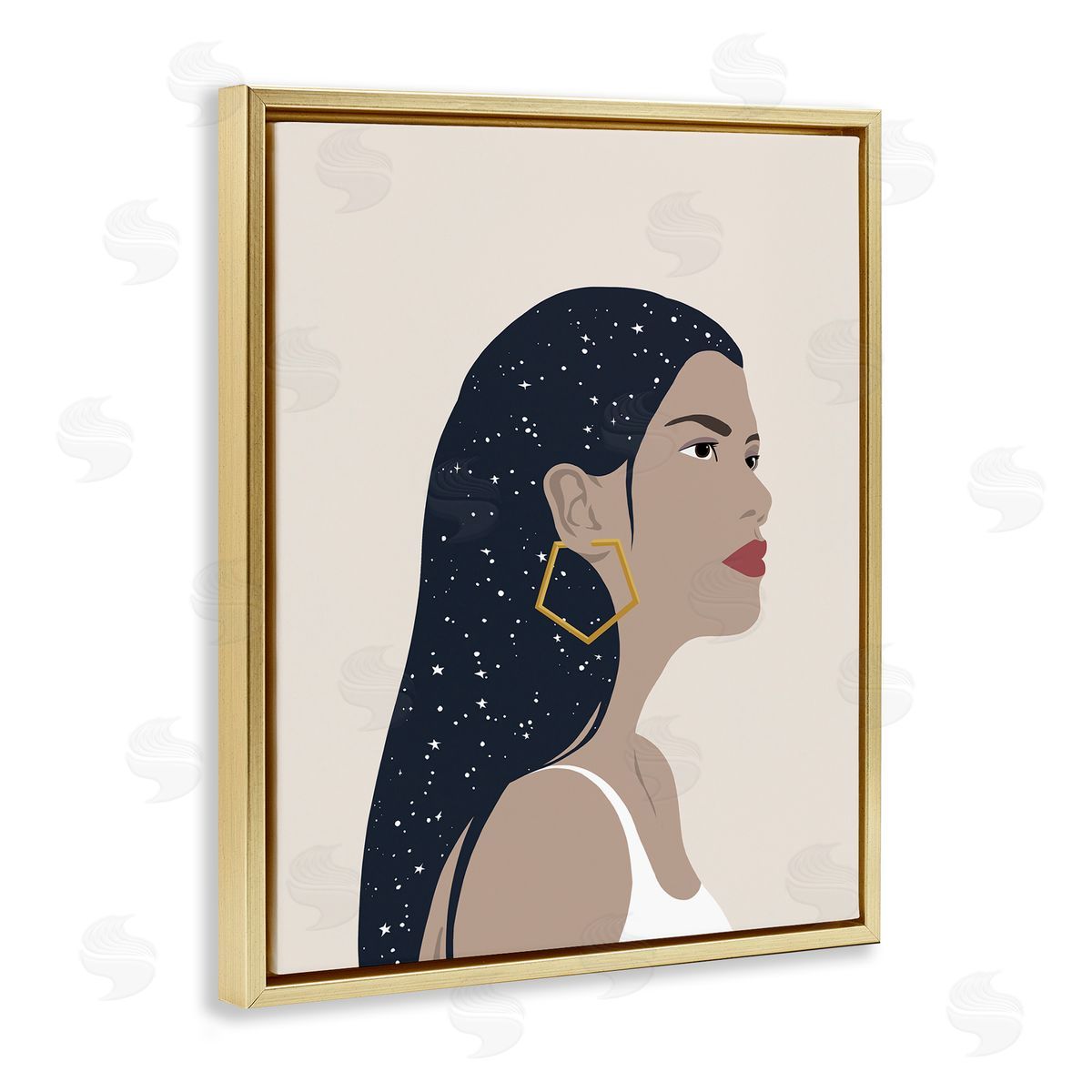 Annie Warren Female With Earring Abstract Star Constellation Hair Gold Floater Frame Canvas Art