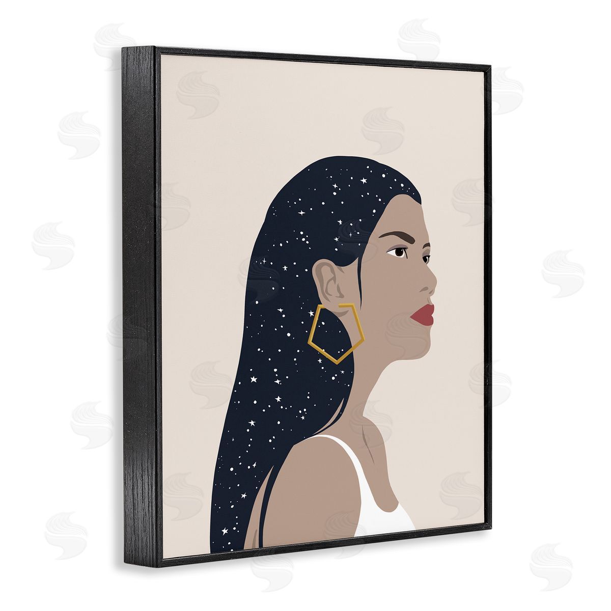 Annie Warren Female With Earring Abstract Star Constellation Hair Black Framed Giclee Wall Art