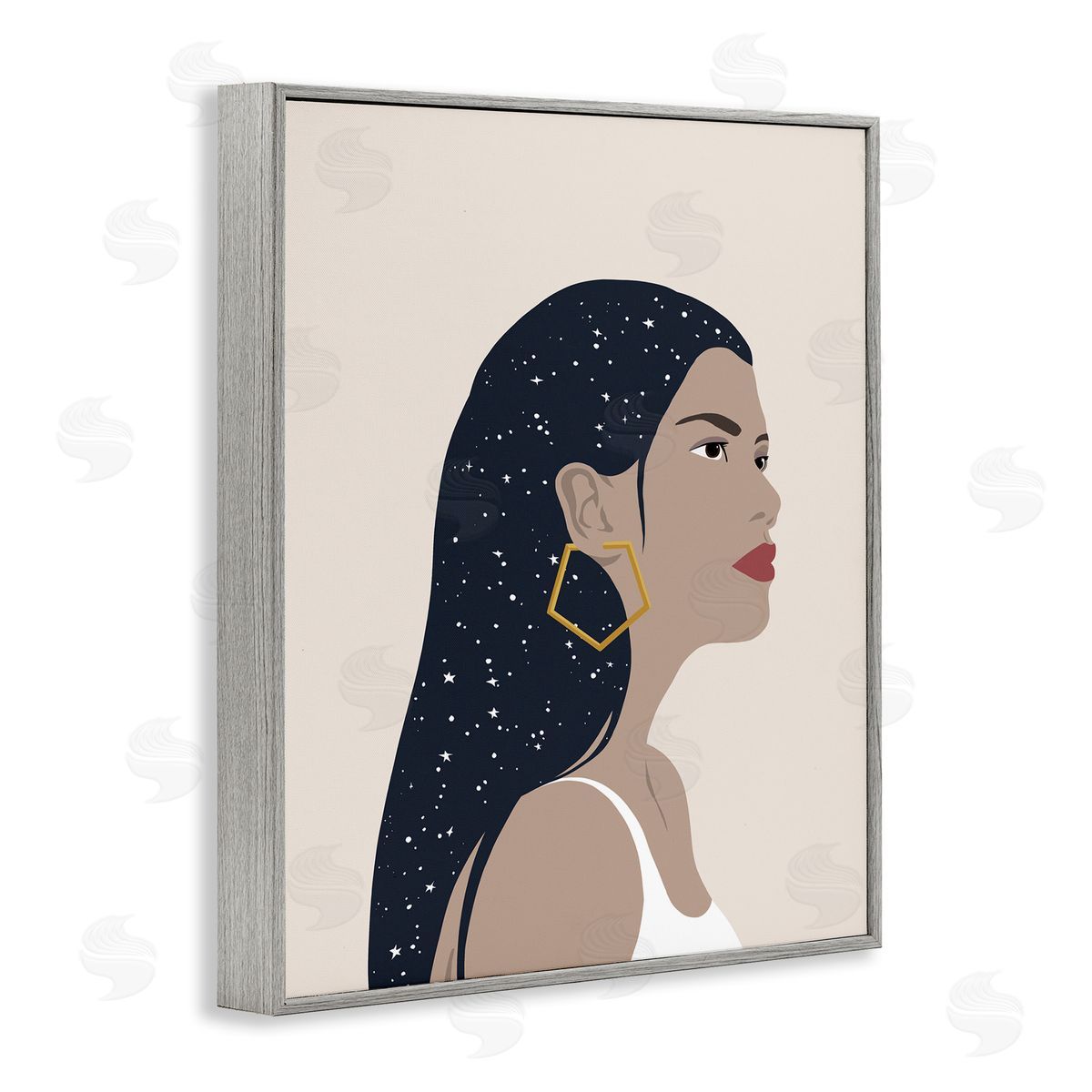 Annie Warren Female With Earring Abstract Star Constellation Hair Gray Framed Giclee Wall Art