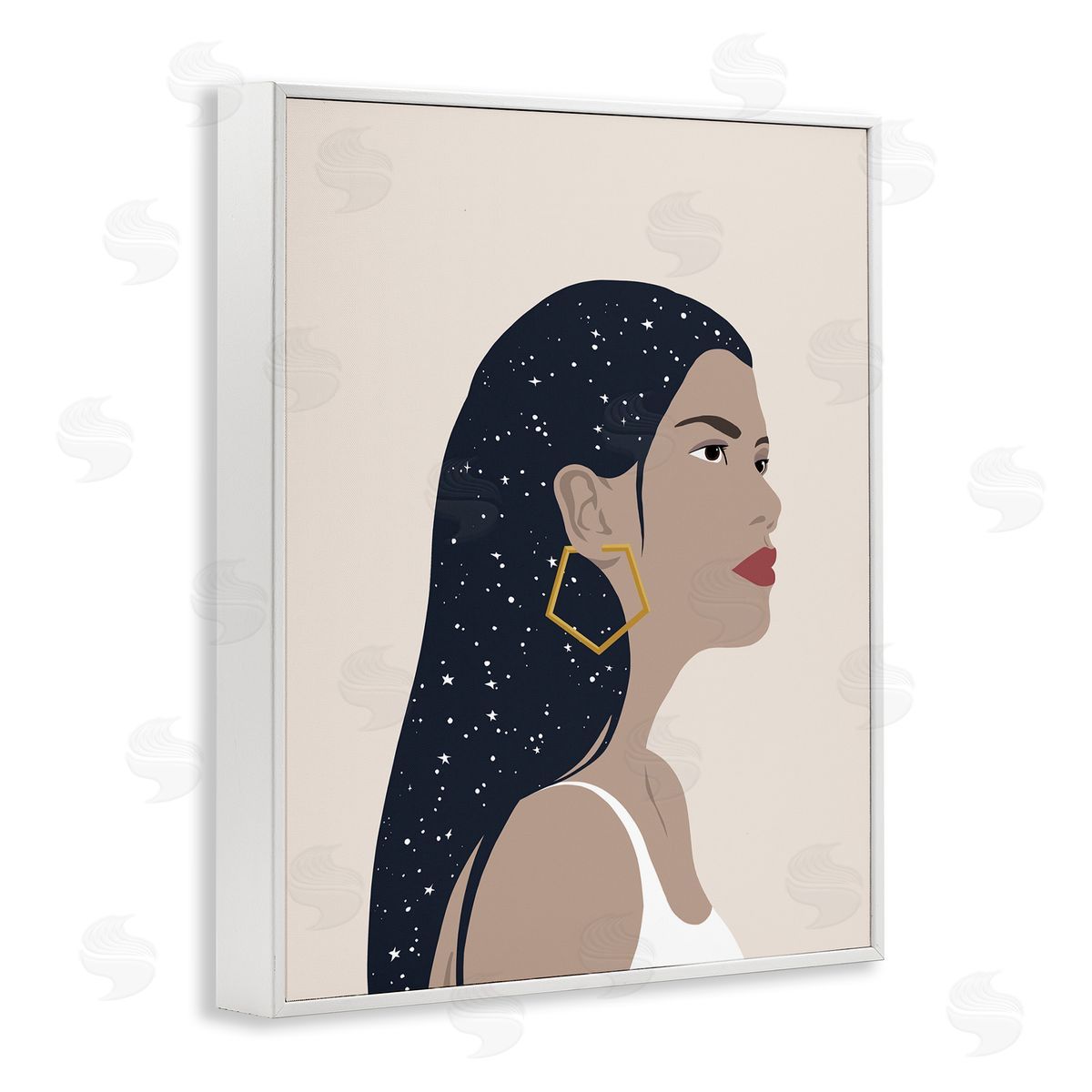 Annie Warren Female With Earring Abstract Star Constellation Hair White Framed Giclee Wall Art