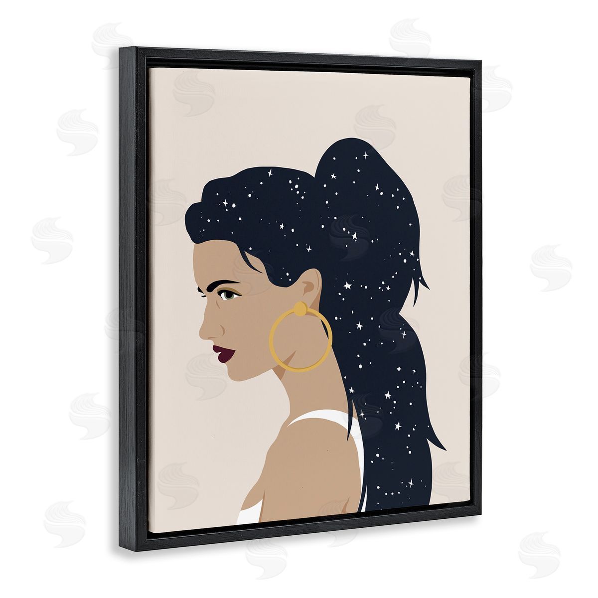 Annie Warren Stars in Hair Glam Female Portrait Constellations Black Floater Frame Canvas Art