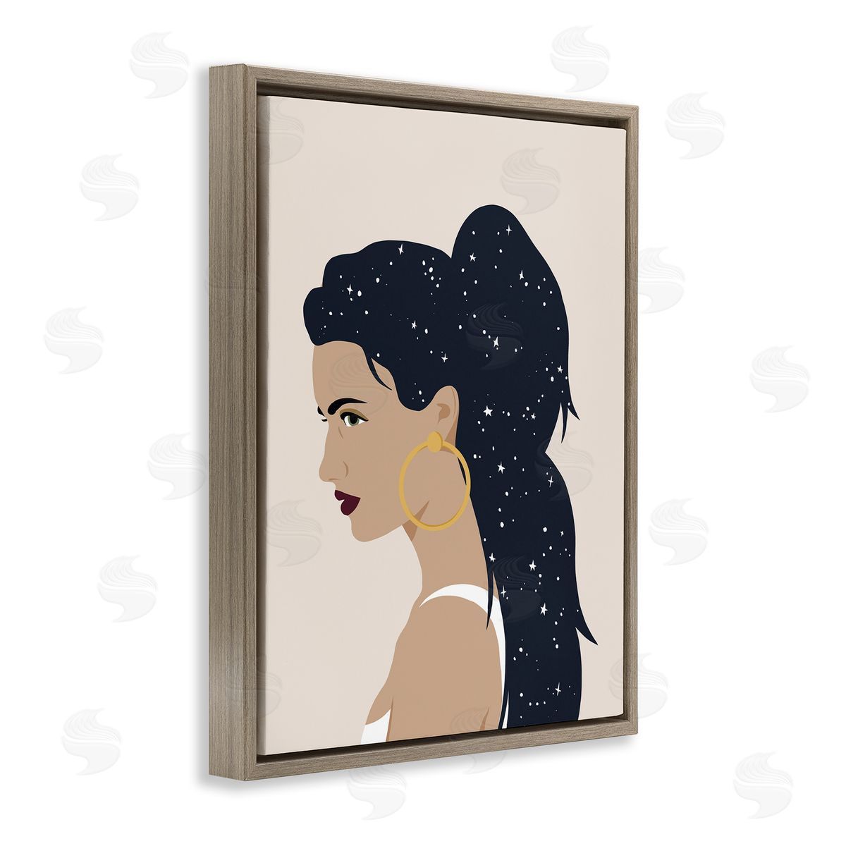 Annie Warren Stars in Hair Glam Female Portrait Constellations Brown Floater Frame Canvas Art