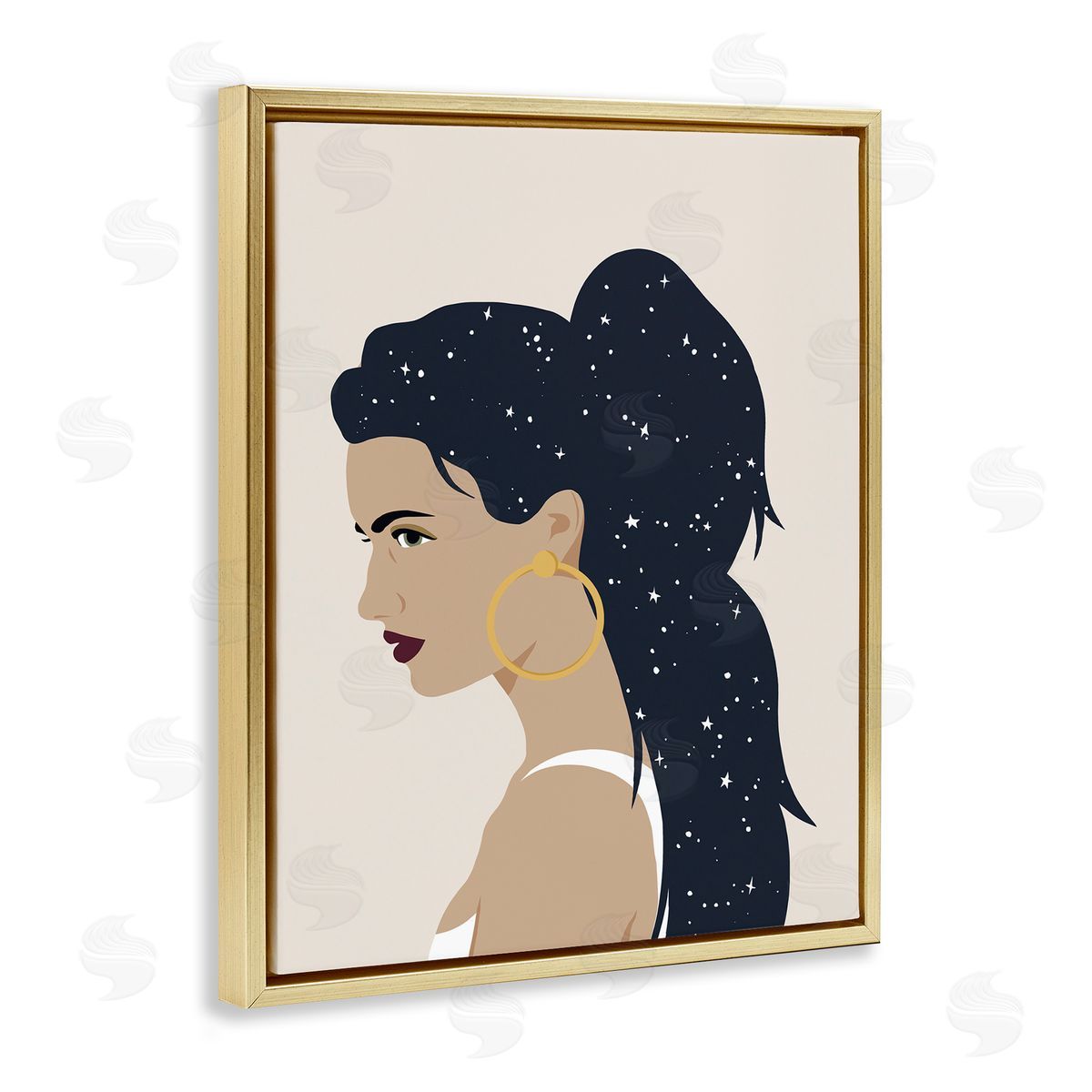 Annie Warren Stars in Hair Glam Female Portrait Constellations Gold Floater Frame Canvas Art