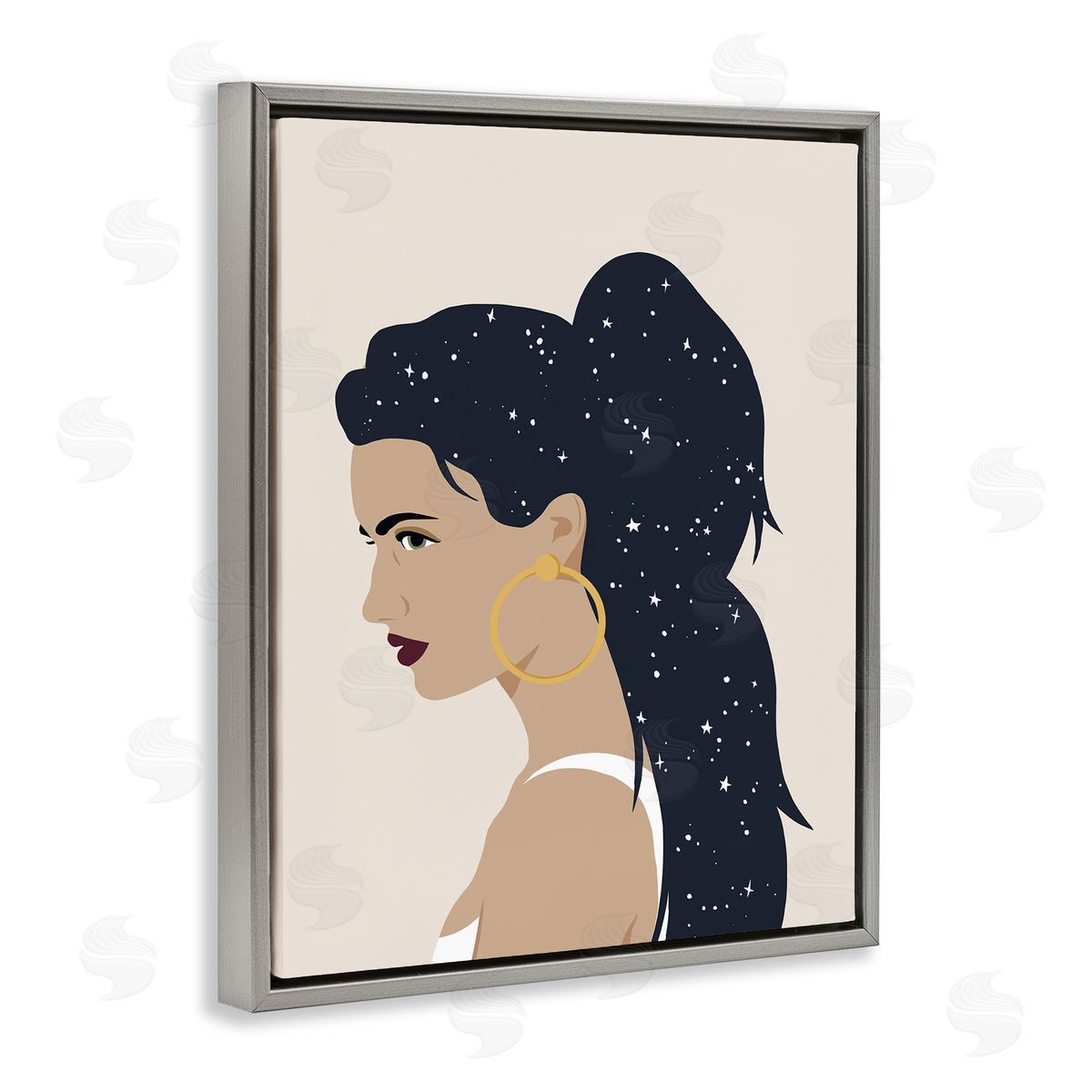 Annie Warren Stars in Hair Glam Female Portrait Constellations Gray Floater Frame Canvas Art
