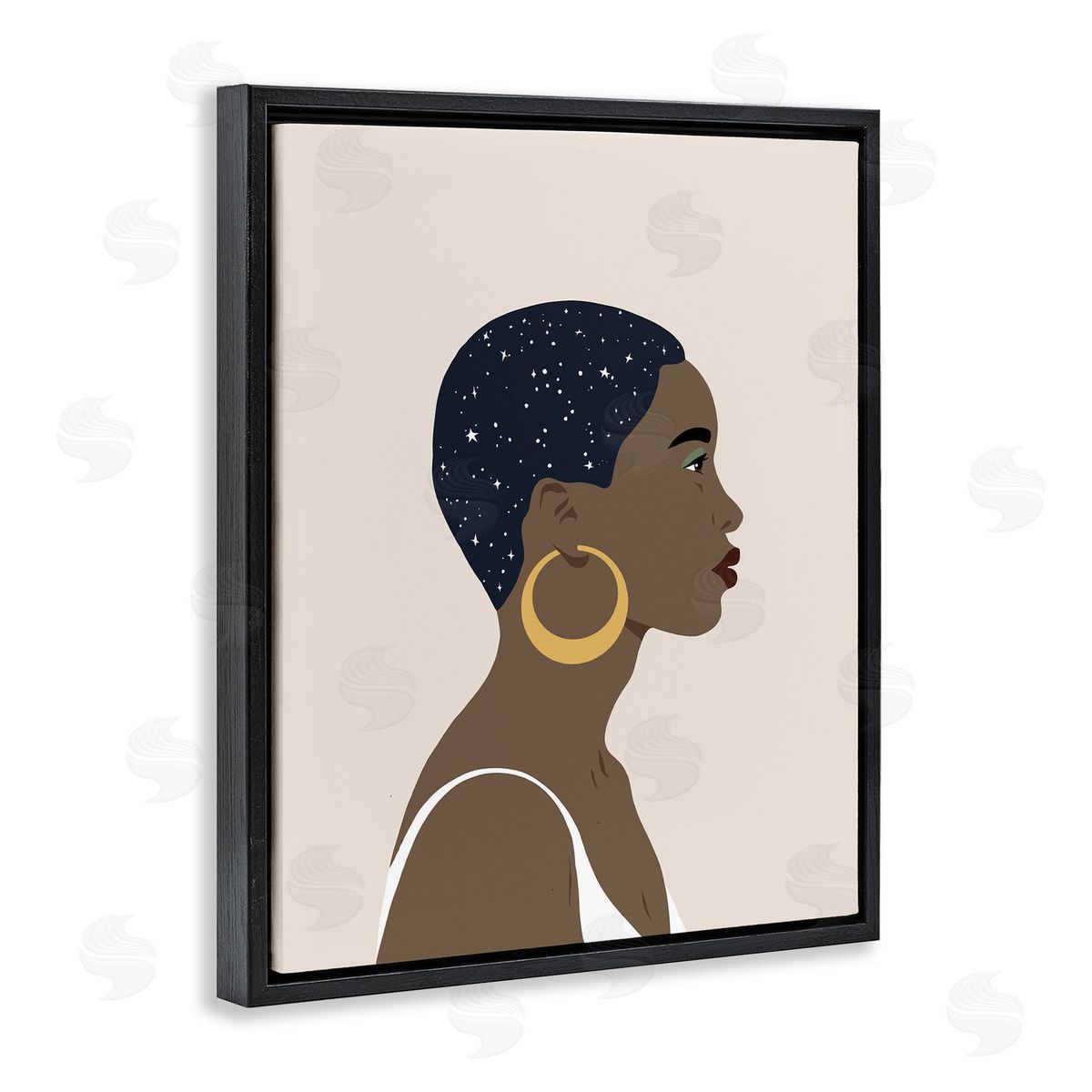 Annie Warren Night Sky Constellation Hairstyle Glam Female Portrait Black Floater Frame Canvas Art