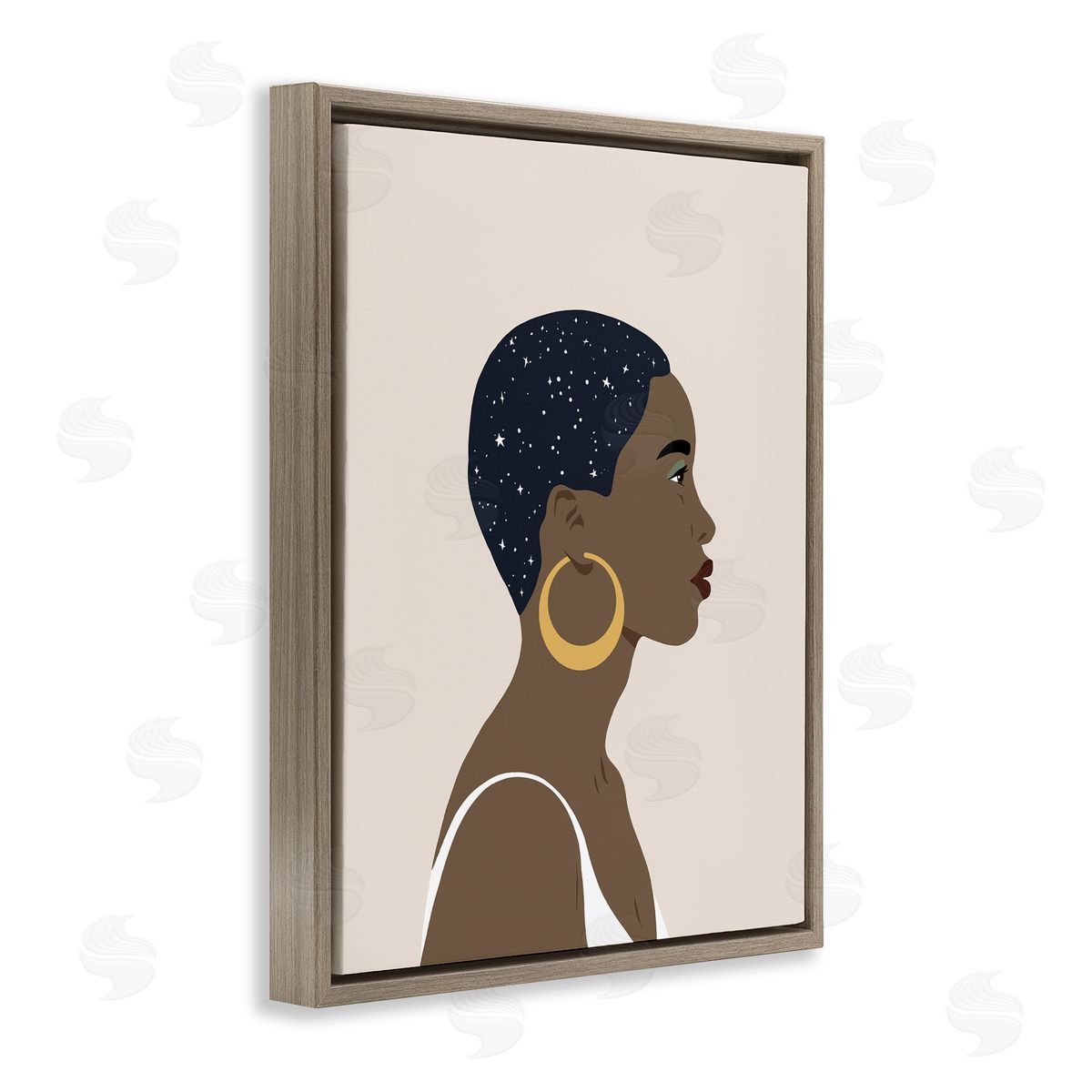 Annie Warren Night Sky Constellation Hairstyle Glam Female Portrait Brown Floater Frame Canvas Art