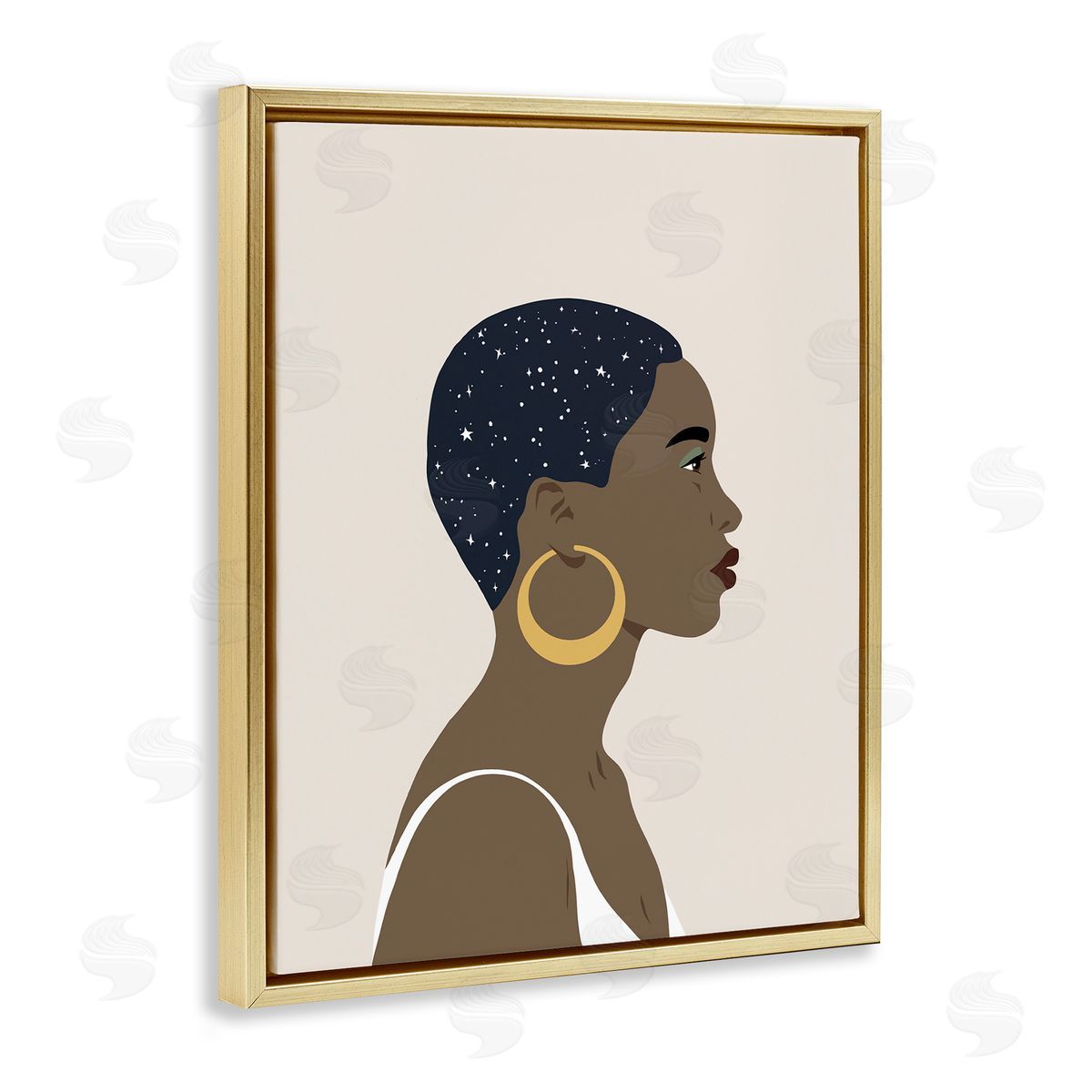 Annie Warren Night Sky Constellation Hairstyle Glam Female Portrait Gold Floater Frame Canvas Art
