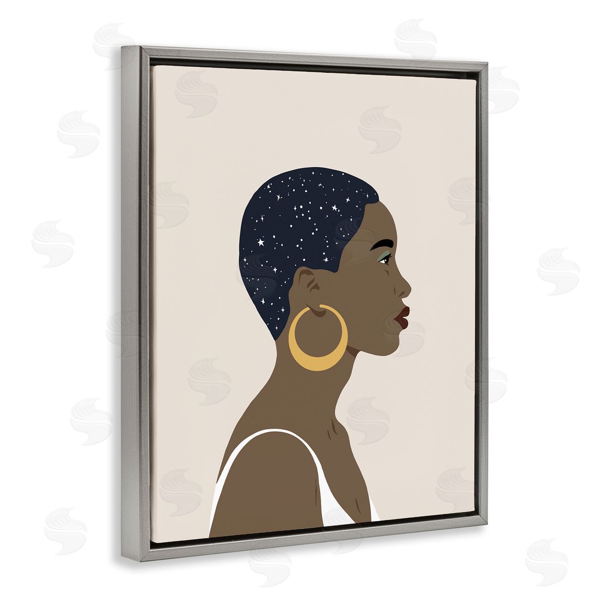Annie Warren Night Sky Constellation Hairstyle Glam Female Portrait Gray Floater Frame Canvas Art
