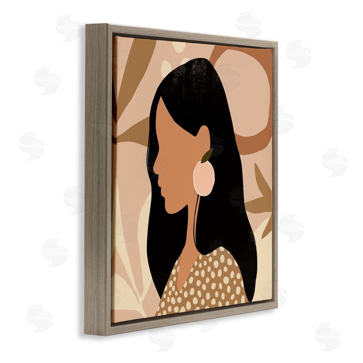 Victoria Barnes Female Side Portrait Peach Fruit Earring Brown Floater Frame Canvas Art