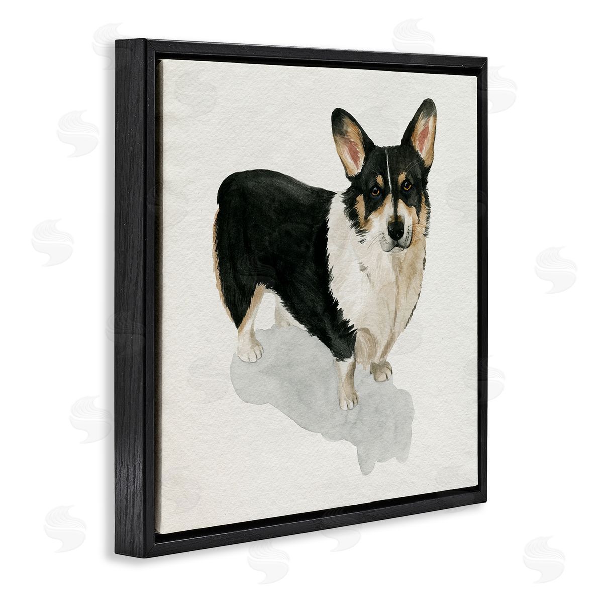 Grace Popp Corgi Pet Dog Portrait Soft Neutral Shadow Black Floater Frame Canvas Art