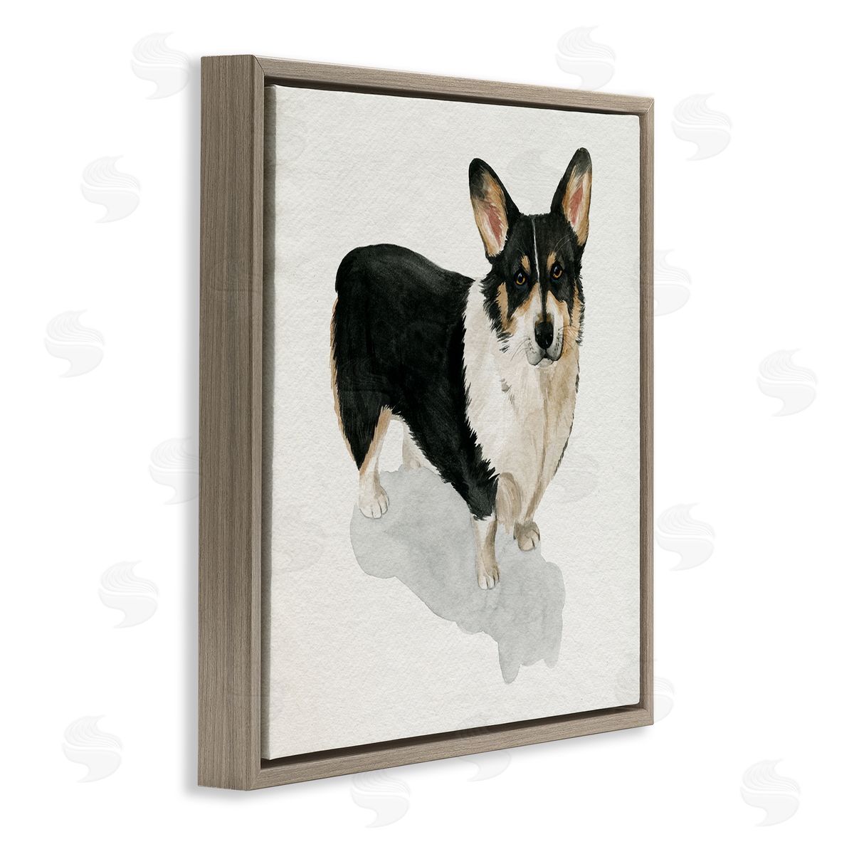 Grace Popp Corgi Pet Dog Portrait Soft Neutral Shadow Brown Floater Frame Canvas Art