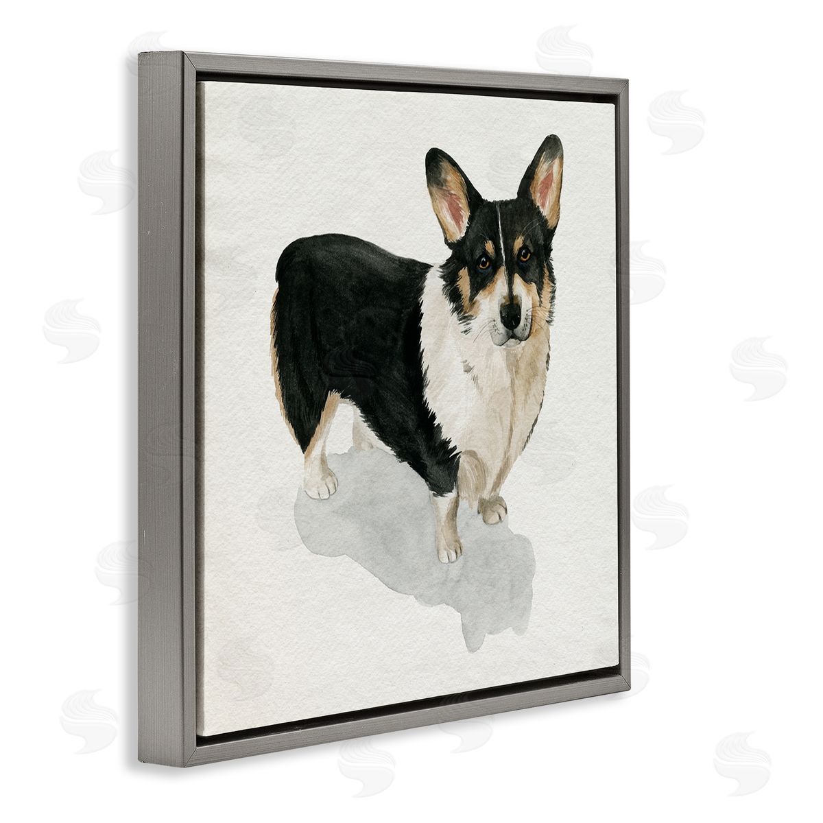 Grace Popp Corgi Pet Dog Portrait Soft Neutral Shadow Gray Floater Frame Canvas Art