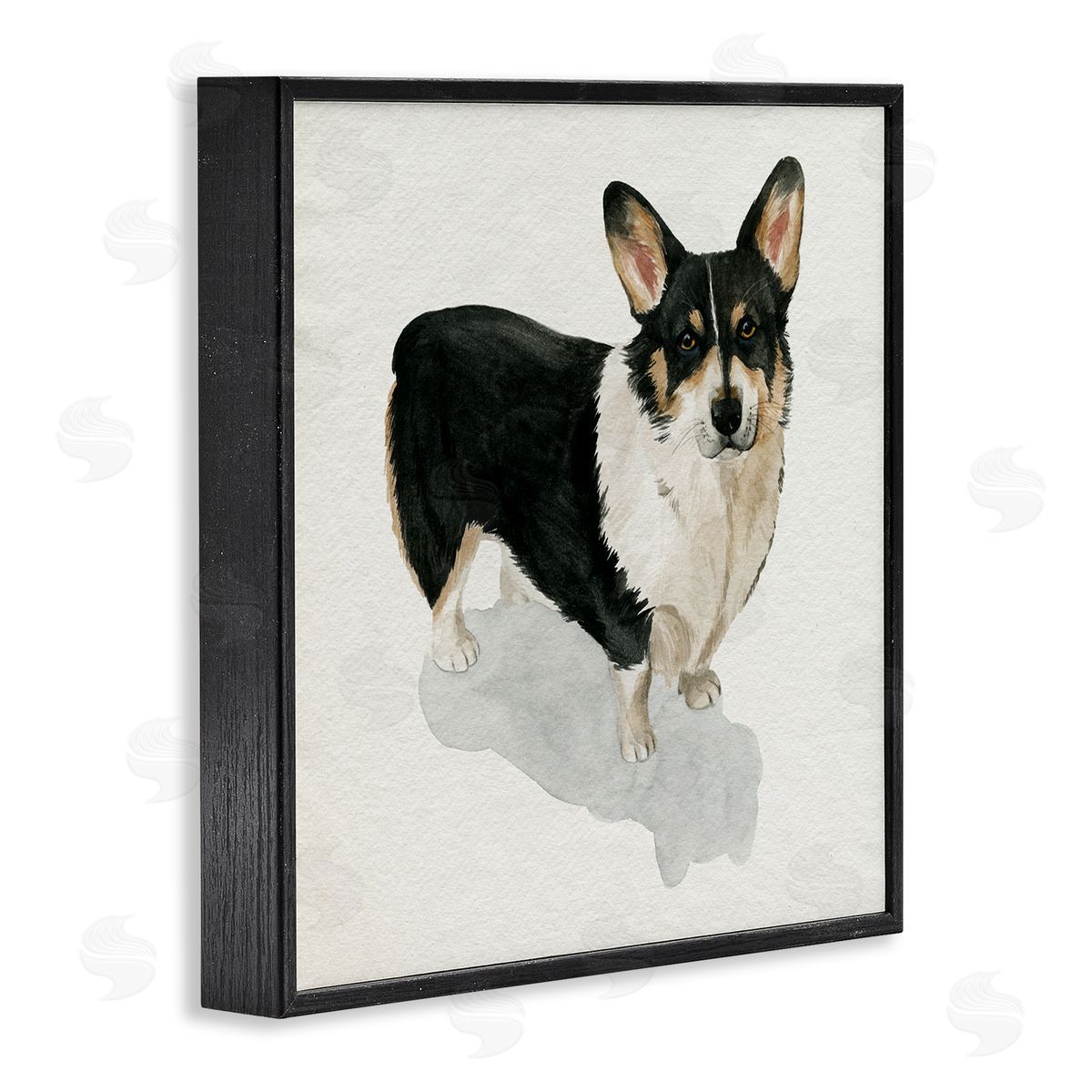 Grace Popp Corgi Pet Dog Portrait Soft Neutral Shadow Black Framed Giclee Wall Art