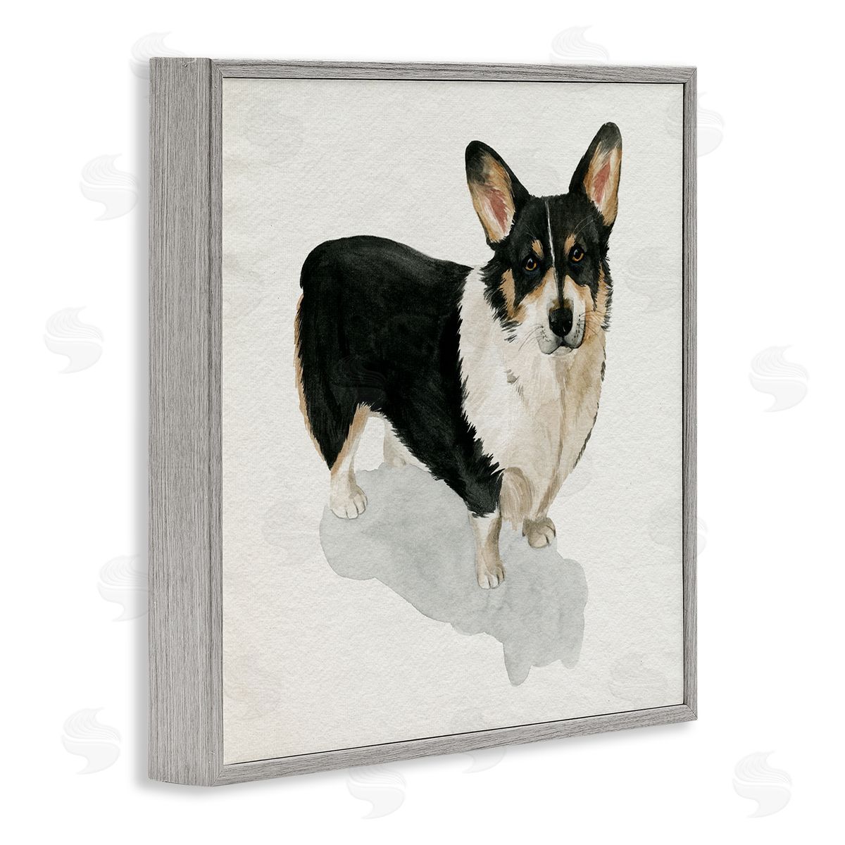 Grace Popp Corgi Pet Dog Portrait Soft Neutral Shadow Gray Framed Giclee Wall Art