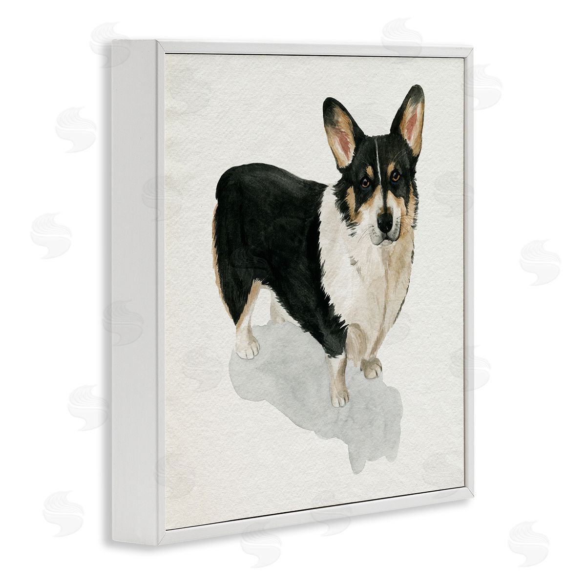 Grace Popp Corgi Pet Dog Portrait Soft Neutral Shadow White Framed Giclee Wall Art
