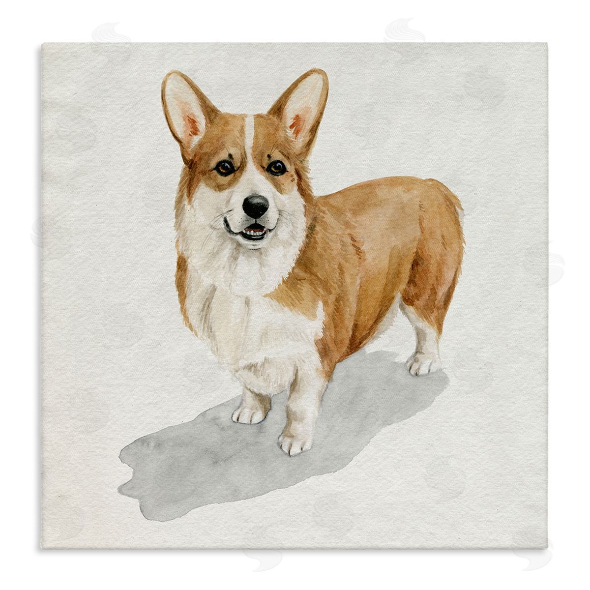 Grace Popp Happy Corgi Dog Pet Portrait Neutral Shadow Canvas Wall Art