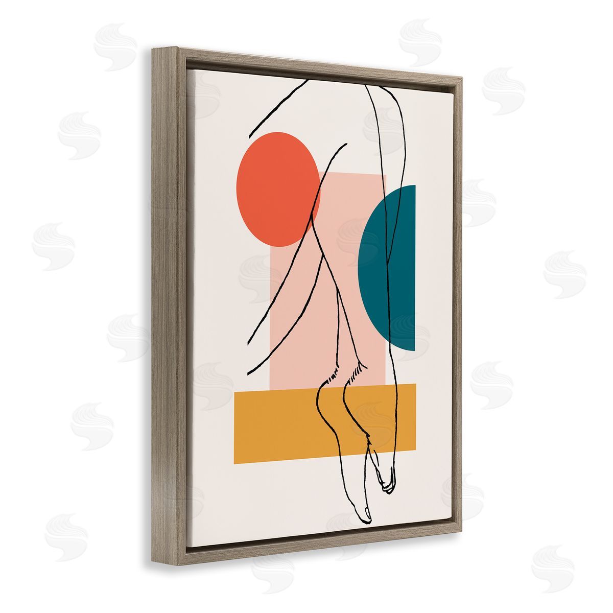 Alonzo Saunders Abstract Legs over Bold Geometric Blocked Shapes Brown Floater Frame Canvas Art