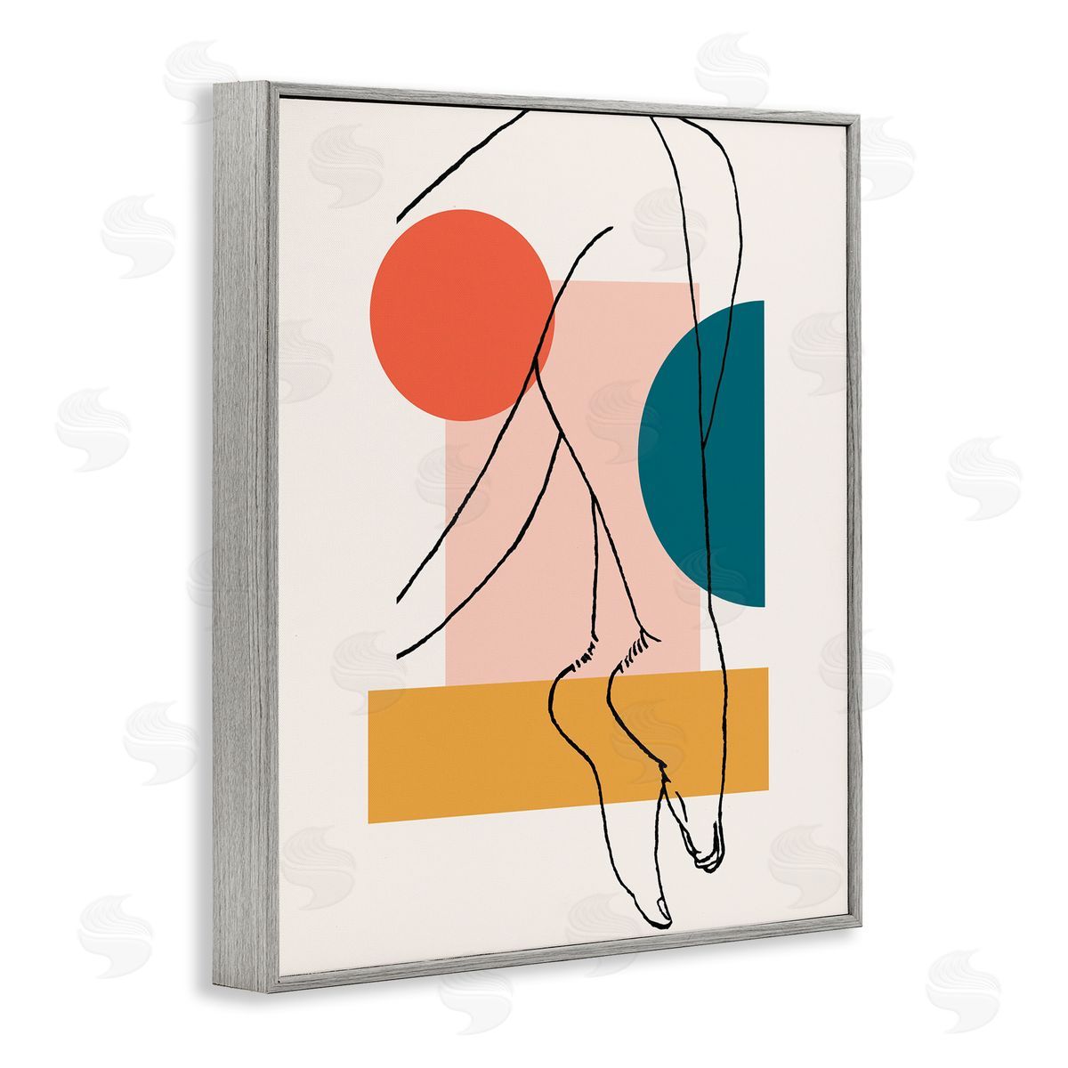 Alonzo Saunders Abstract Legs over Bold Geometric Blocked Shapes Gray Framed Giclee Wall Art