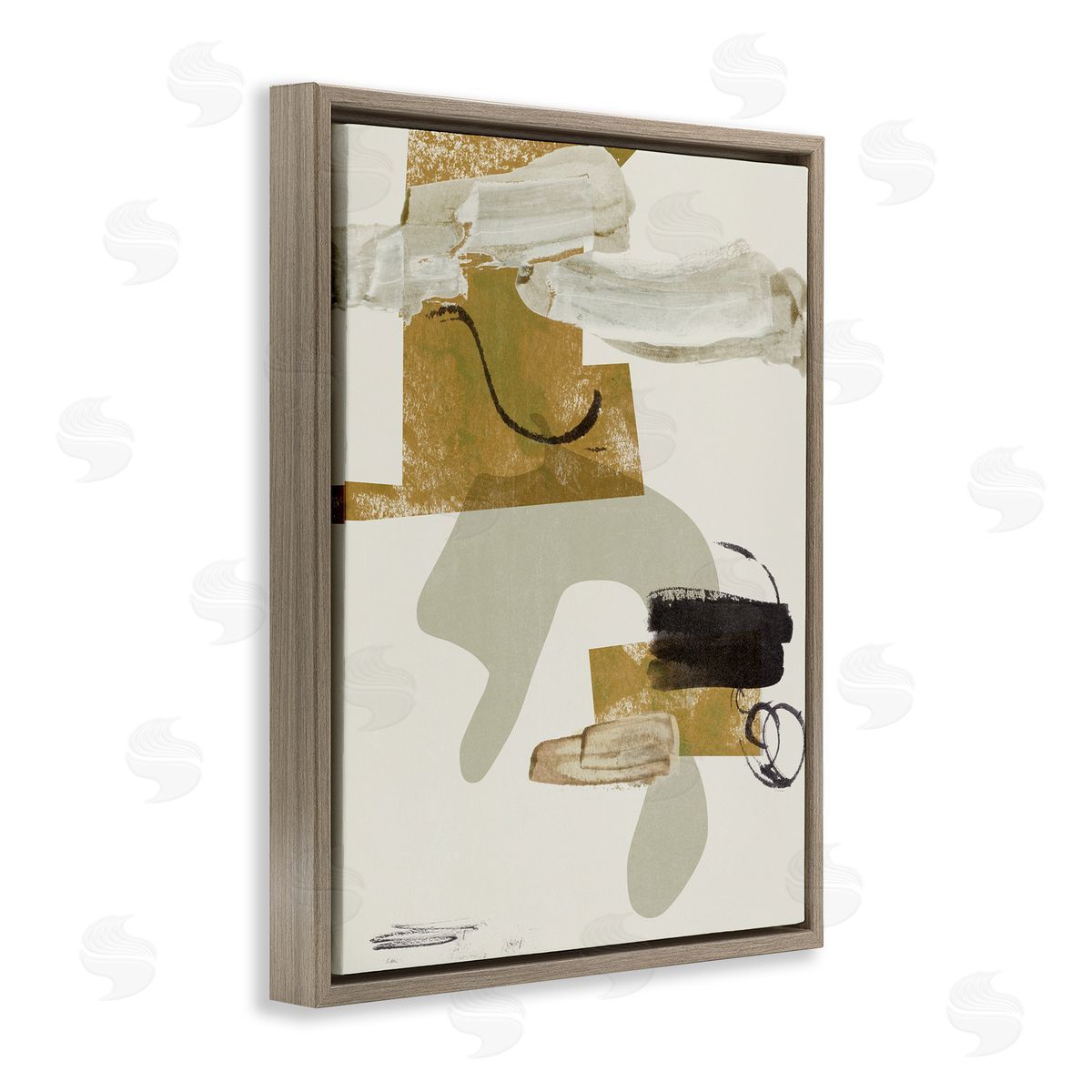 Melissa Wang Unique Curved Shape Abstraction Brown Tan Black Brown Floater Frame Canvas Art