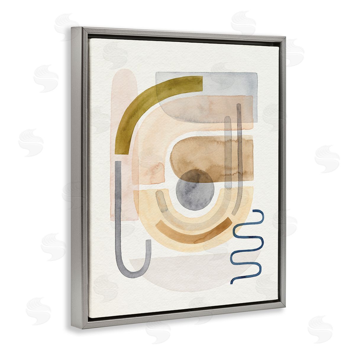 Grace Popp Blue Beige Expressive Geometric Shape Abstraction Gray Floater Frame Canvas Art