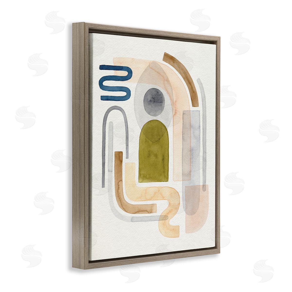 Grace Popp Deco Shape Abstraction Neutral Blue Beige Curves Brown Floater Frame Canvas Art