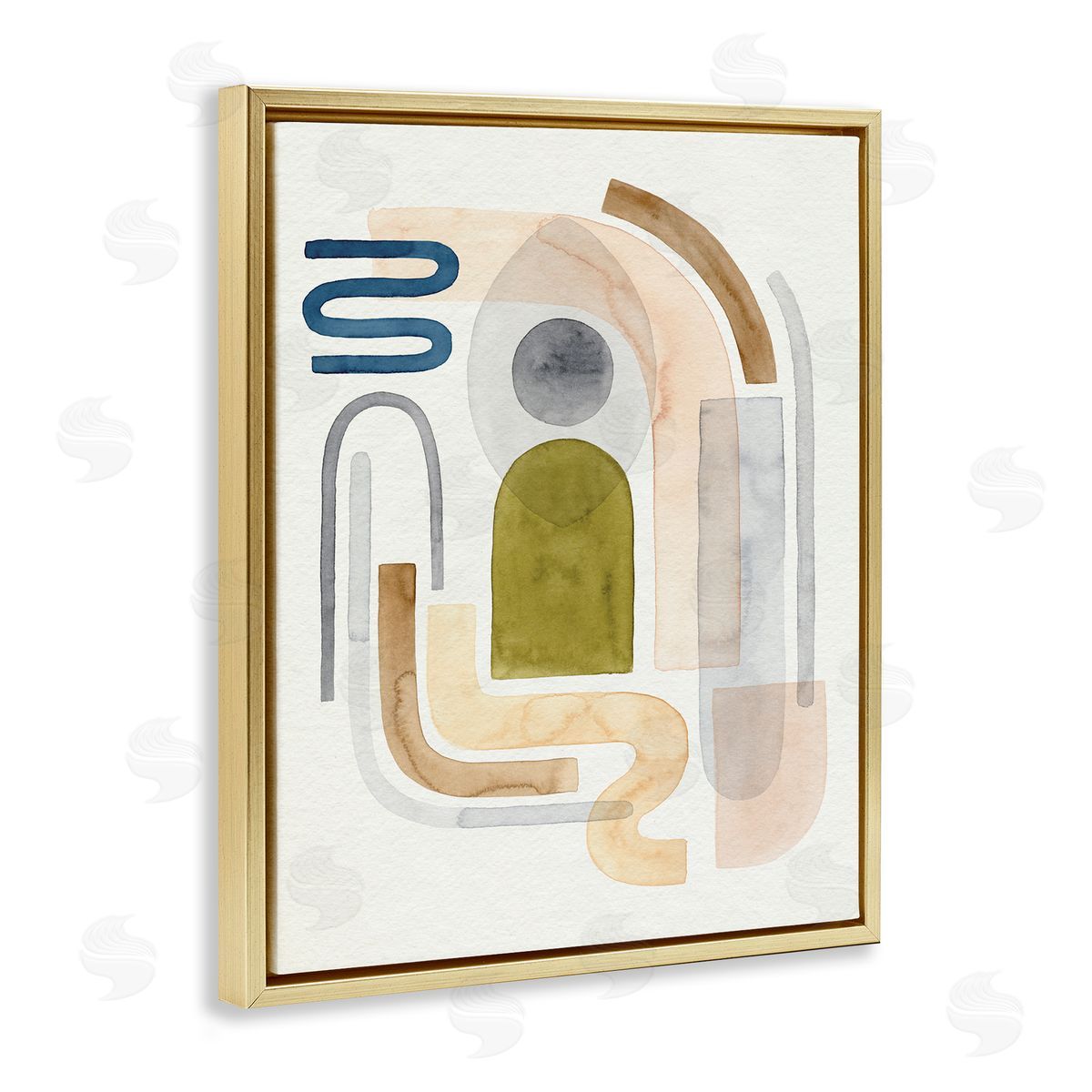 Grace Popp Deco Shape Abstraction Neutral Blue Beige Curves Gold Floater Frame Canvas Art