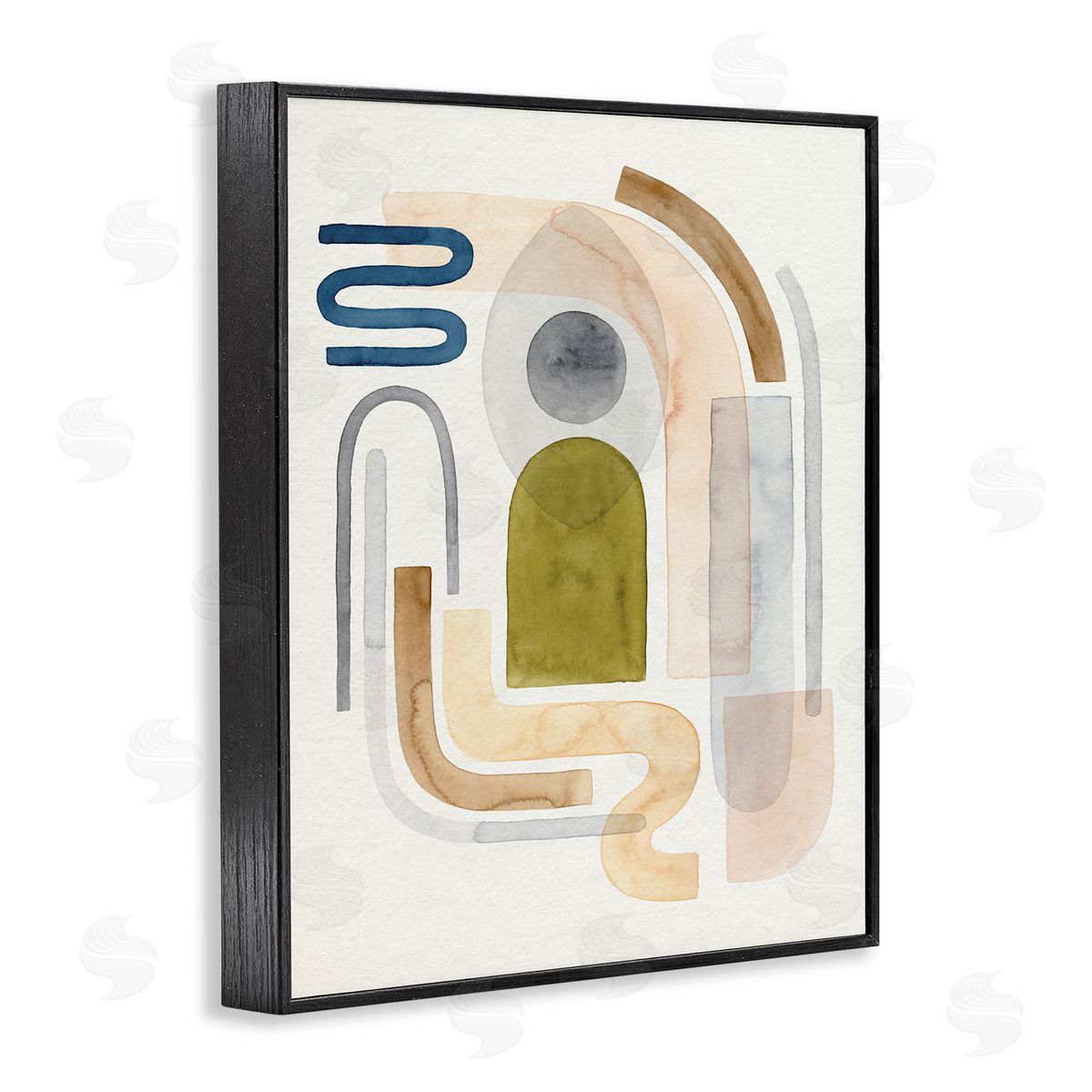 Grace Popp Deco Shape Abstraction Neutral Blue Beige Curves Black Framed Giclee Wall Art