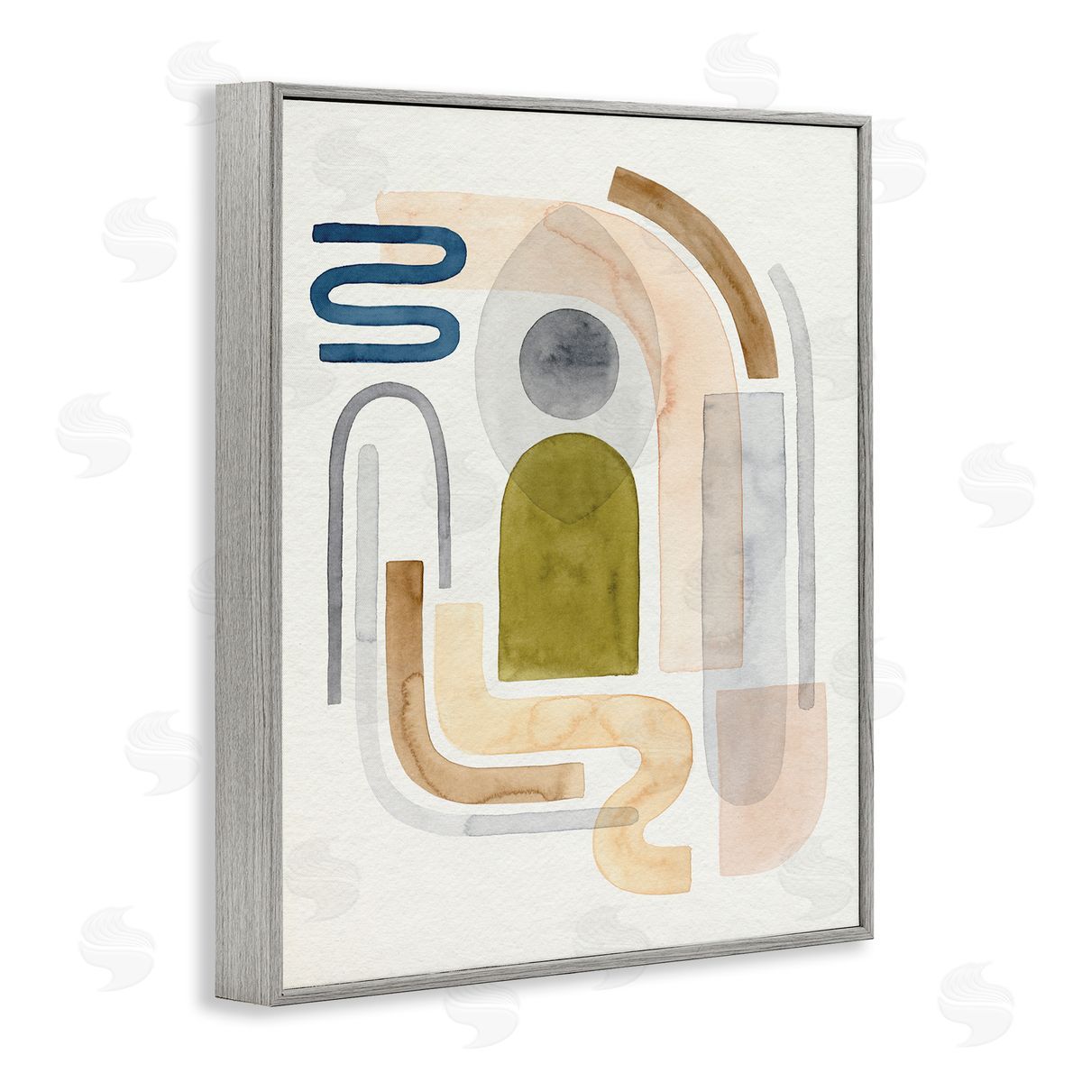 Grace Popp Deco Shape Abstraction Neutral Blue Beige Curves Gray Framed Giclee Wall Art