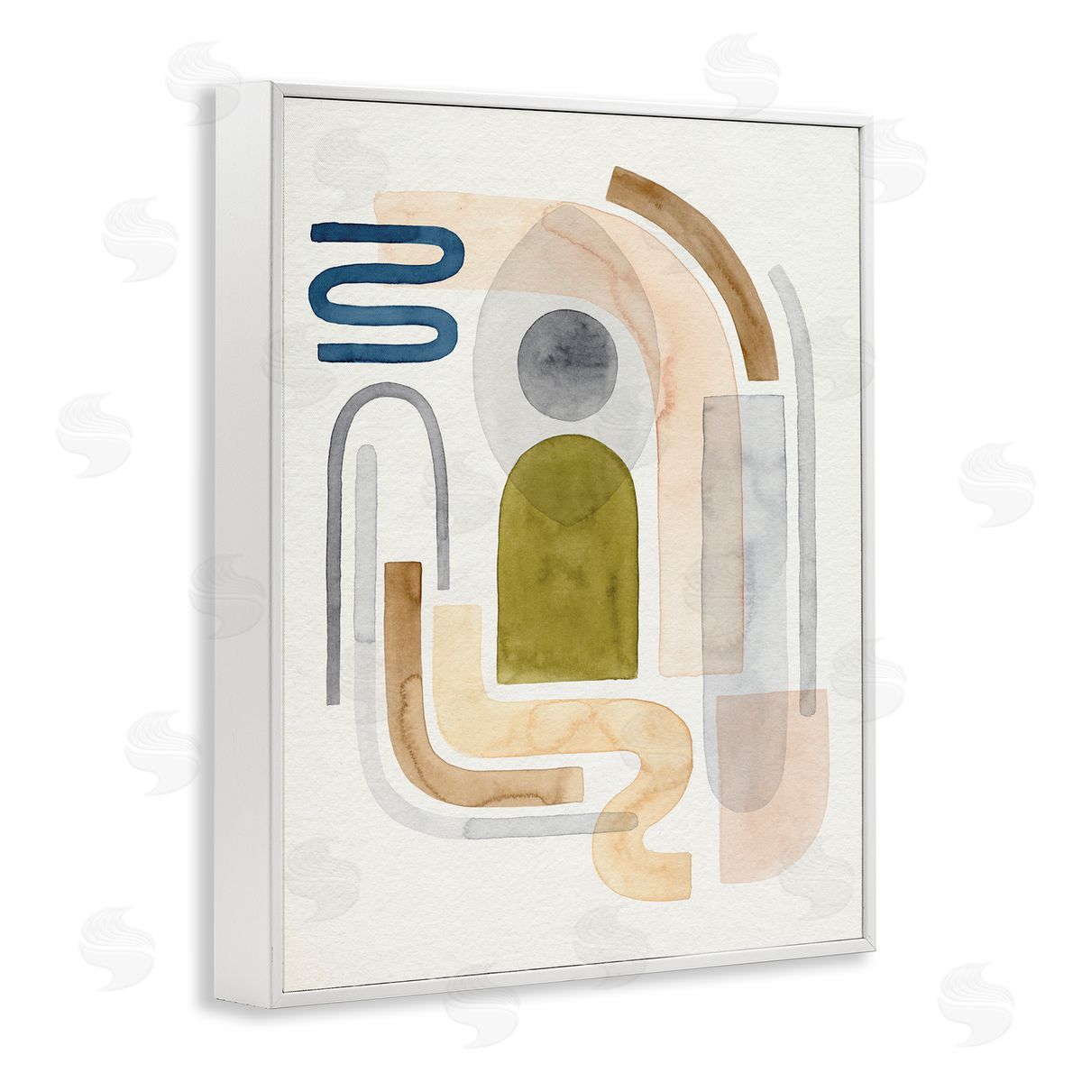 Grace Popp Deco Shape Abstraction Neutral Blue Beige Curves White Framed Giclee Wall Art