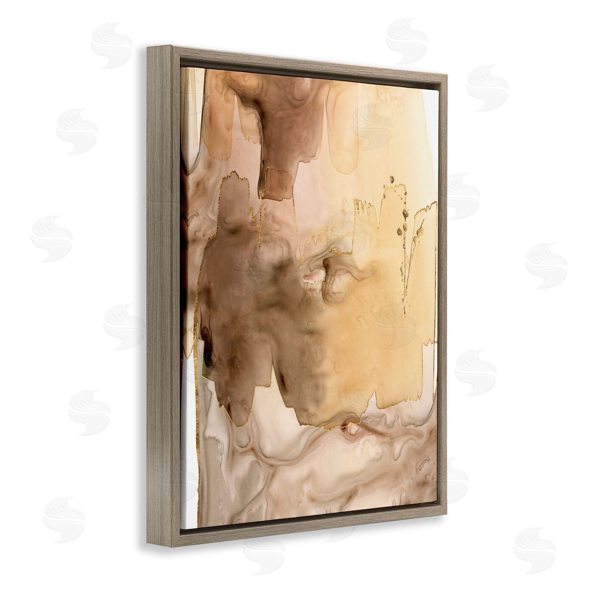 Grace Popp Wet Paint Abstraction Brown Watercolor Strokes Brown Floater Frame Canvas Art