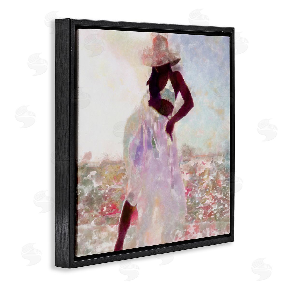 Alonzo Saunders Fashion Style Female Dancing in Floral Field Black Floater Frame Canvas Art
