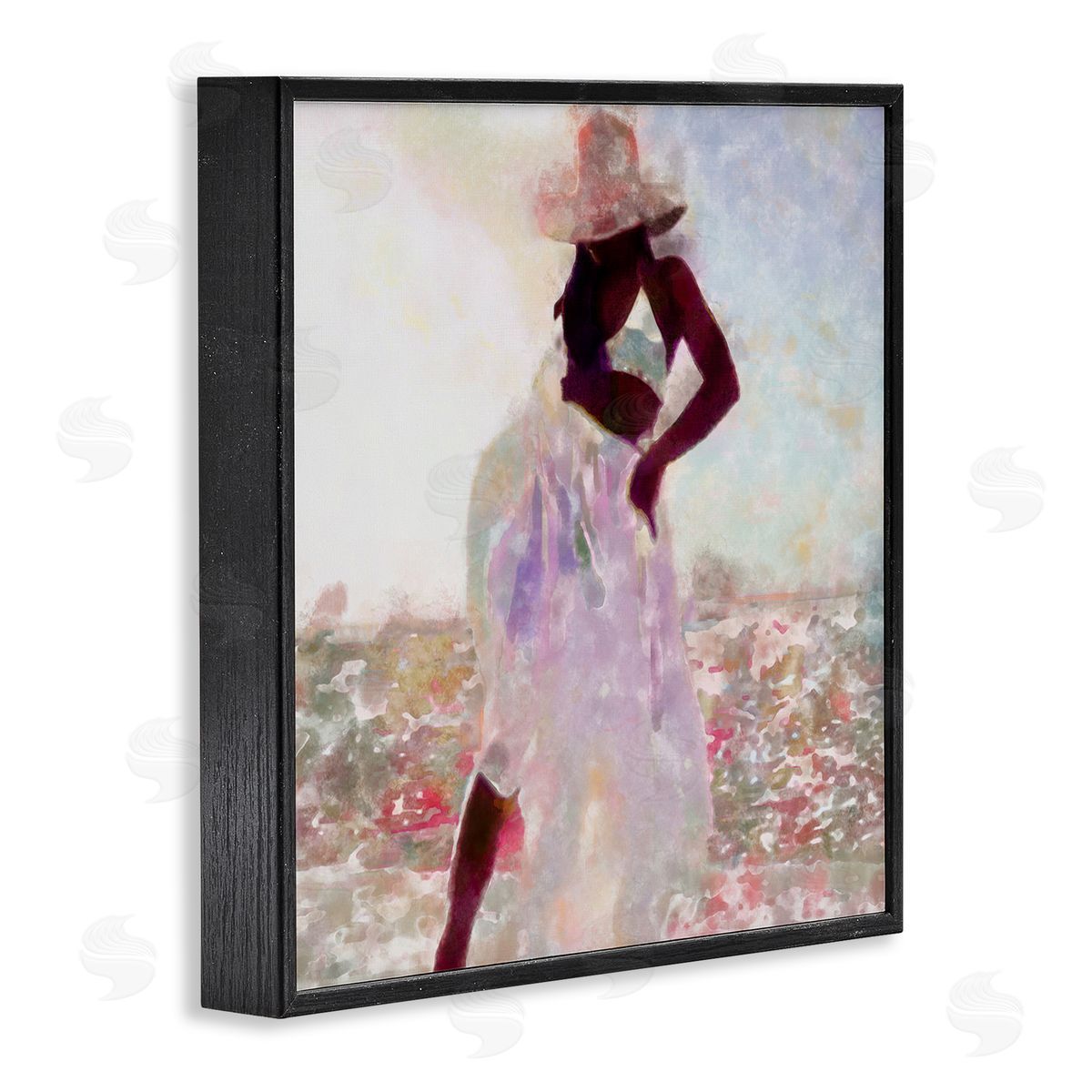 Alonzo Saunders Fashion Style Female Dancing in Floral Field Black Framed Giclee Wall Art