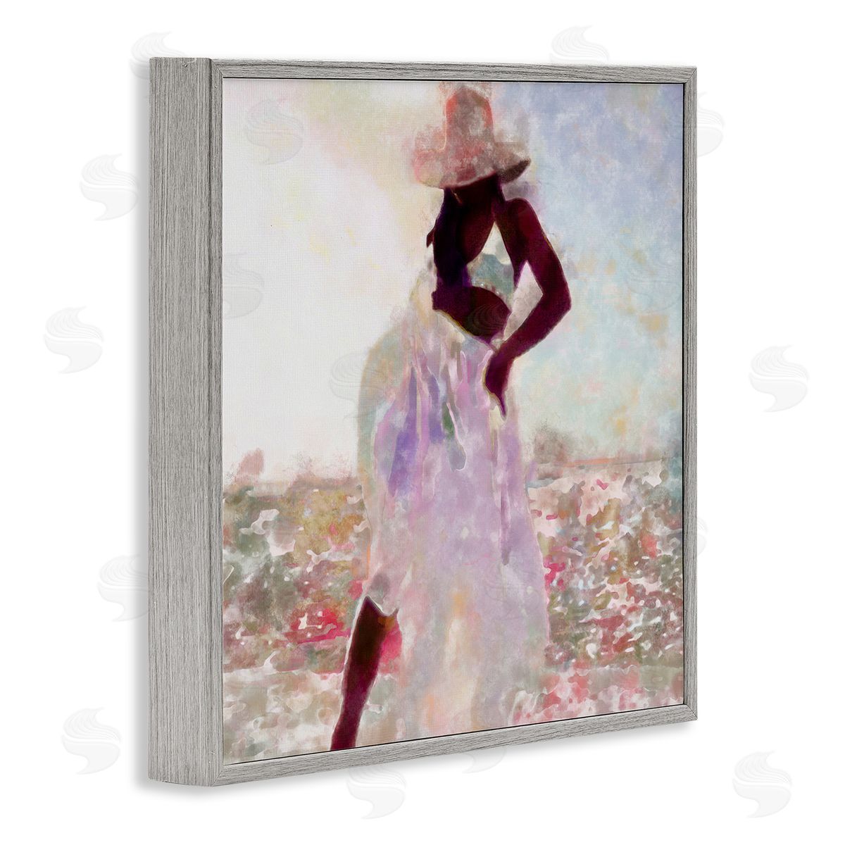 Alonzo Saunders Fashion Style Female Dancing in Floral Field Gray Framed Giclee Wall Art