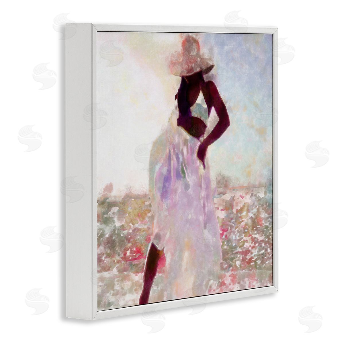 Alonzo Saunders Fashion Style Female Dancing in Floral Field White Framed Giclee Wall Art