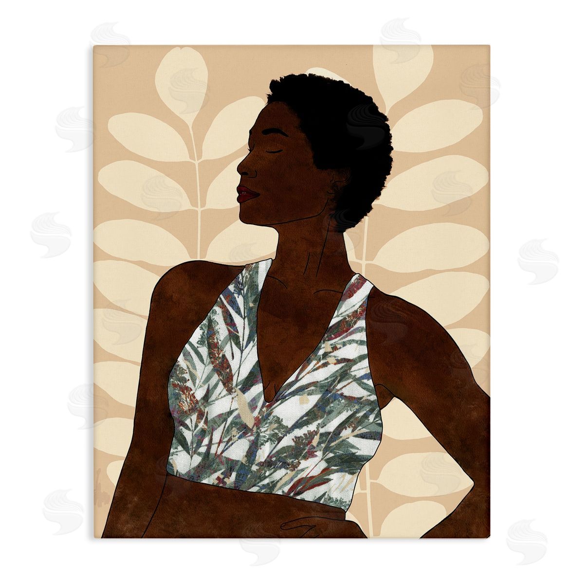 Alonzo Saunders Beautiful Female Portrait Intricate Forest Pattern Canvas Wall Art
