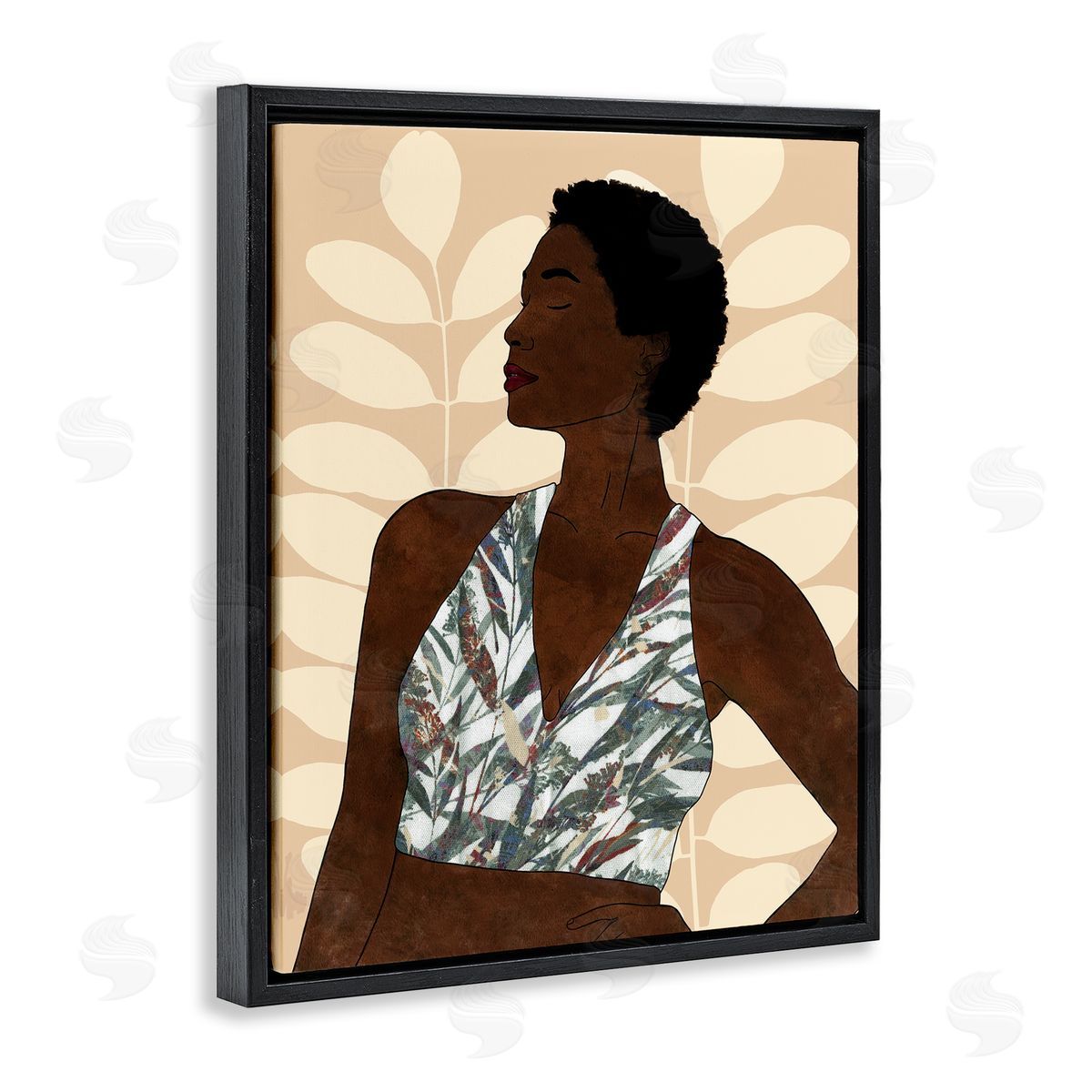 Alonzo Saunders Beautiful Female Portrait Intricate Forest Pattern Black Floater Frame Canvas Art