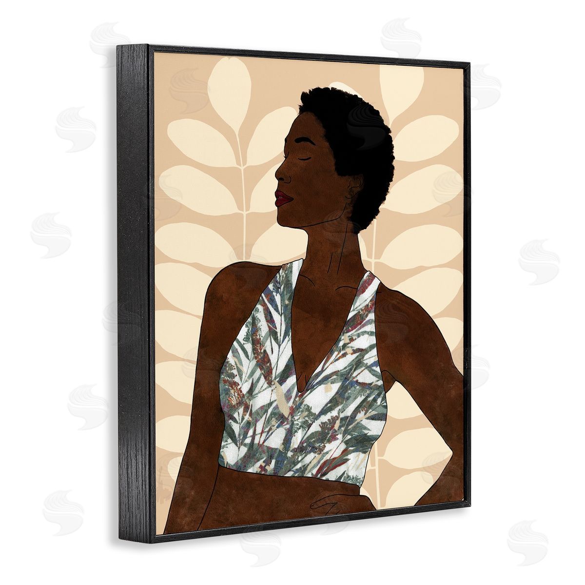 Alonzo Saunders Beautiful Female Portrait Intricate Forest Pattern Black Framed Giclee Wall Art
