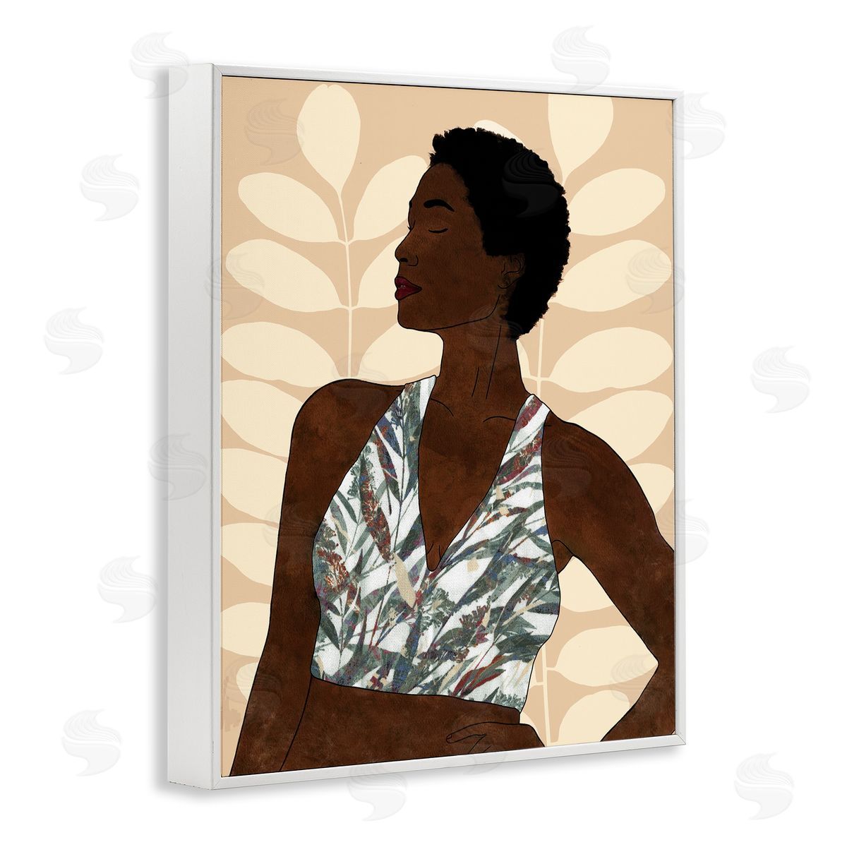 Alonzo Saunders Beautiful Female Portrait Intricate Forest Pattern White Framed Giclee Wall Art