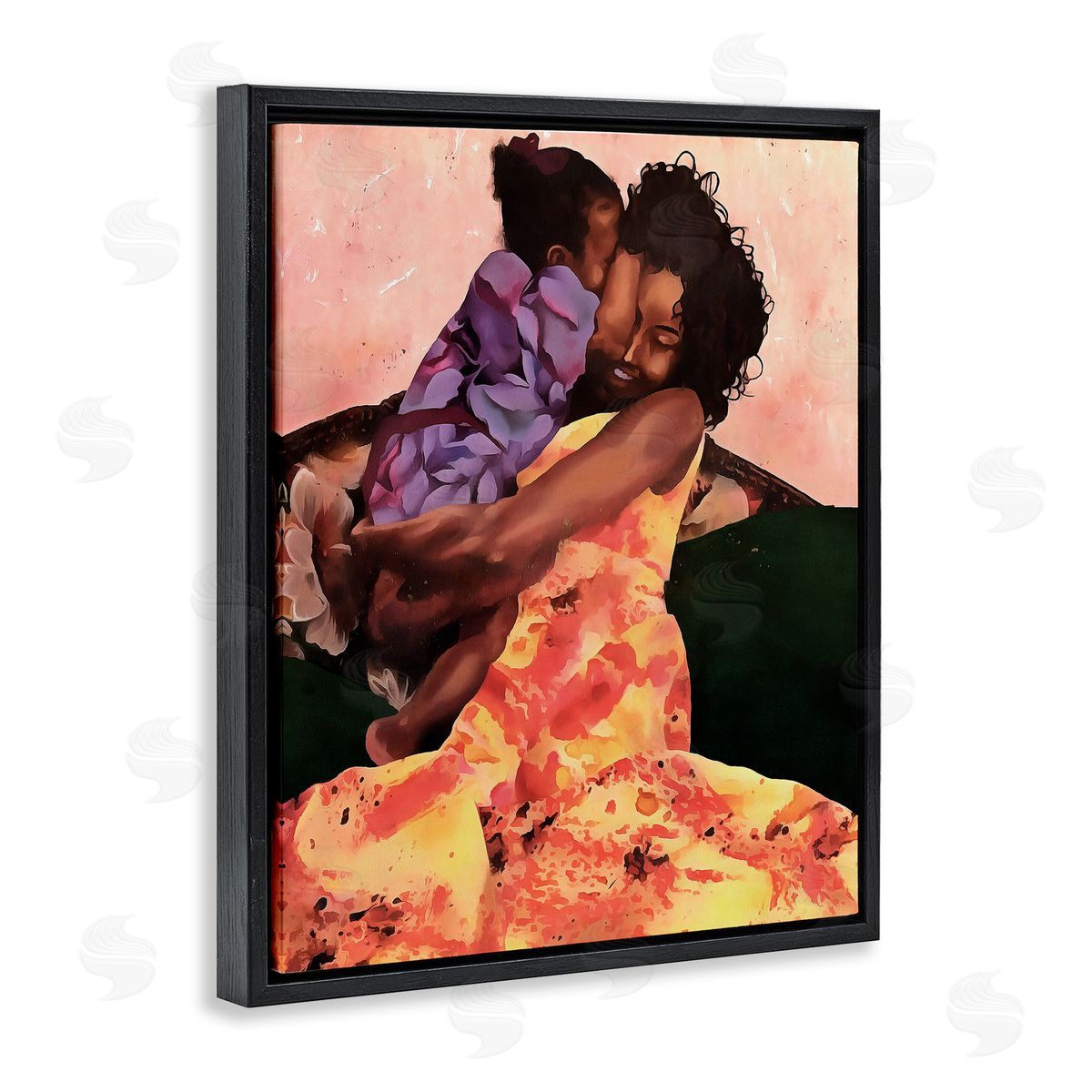 Alonzo Saunders Motherly Hug Loving Family Daughter Moment Black Floater Frame Canvas Art