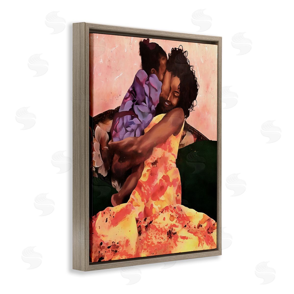 Alonzo Saunders Motherly Hug Loving Family Daughter Moment Brown Floater Frame Canvas Art