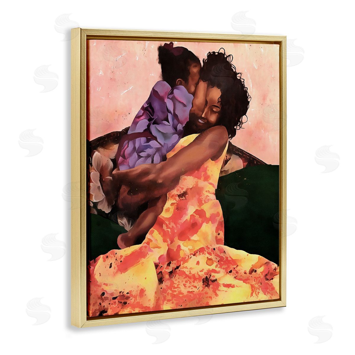 Alonzo Saunders Motherly Hug Loving Family Daughter Moment Gold Floater Frame Canvas Art