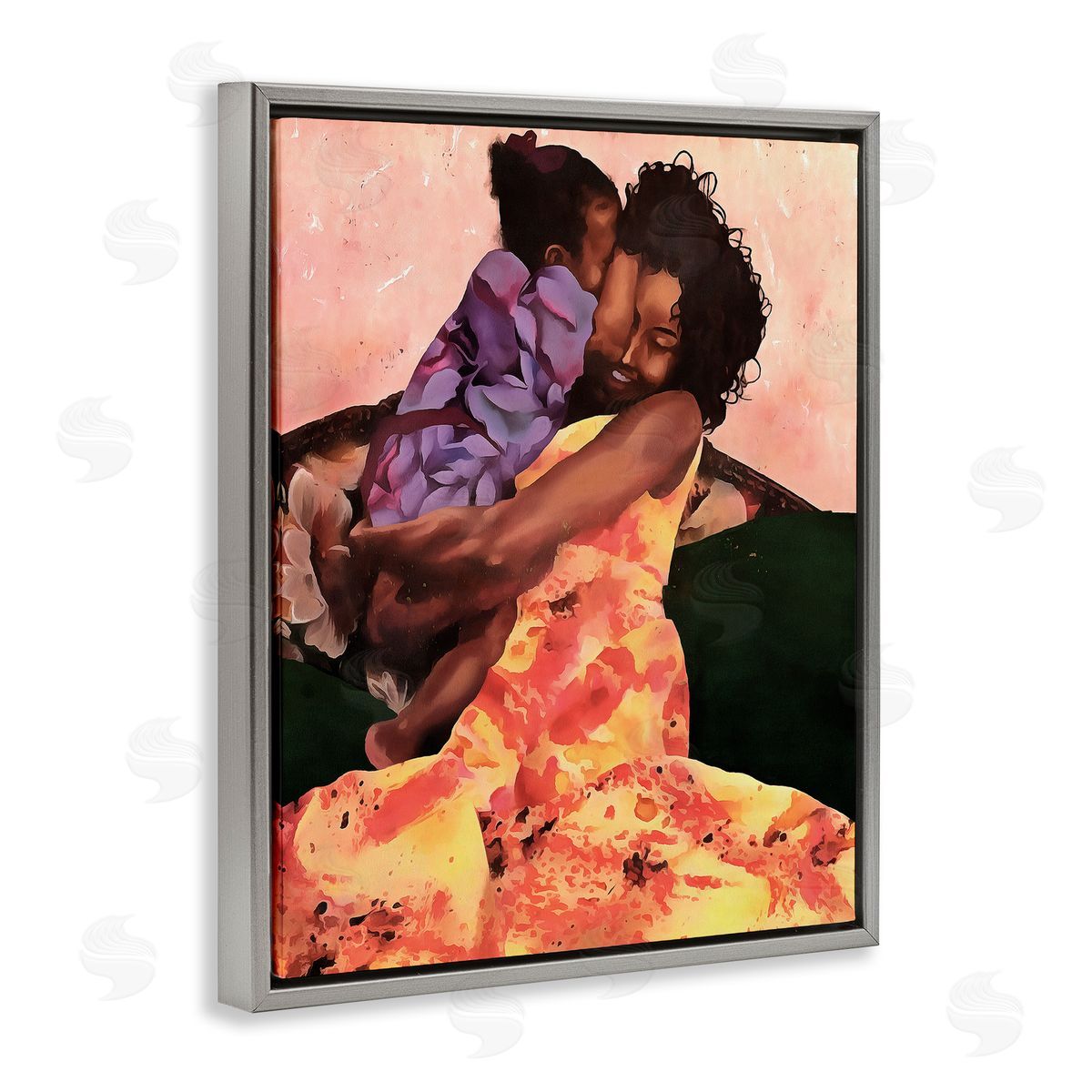 Alonzo Saunders Motherly Hug Loving Family Daughter Moment Gray Floater Frame Canvas Art