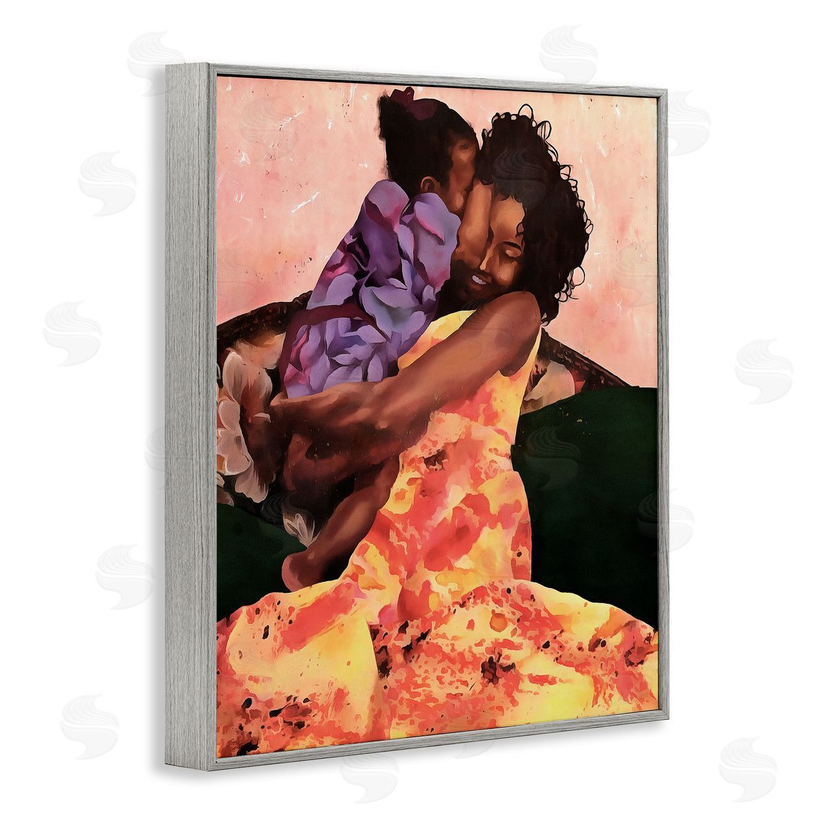 Alonzo Saunders Motherly Hug Loving Family Daughter Moment Gray Framed Giclee Wall Art