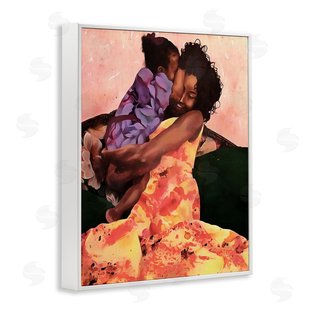 Alonzo Saunders Motherly Hug Loving Family Daughter Moment White Framed Giclee Wall Art