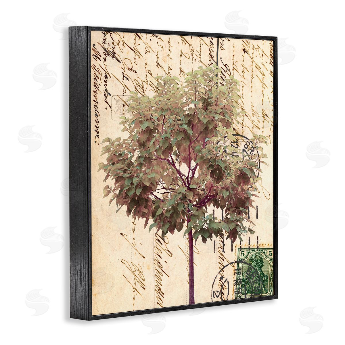 Alonzo Saunders Vintage Postal Script Note Red Root Tree Black Framed Giclee Wall Art